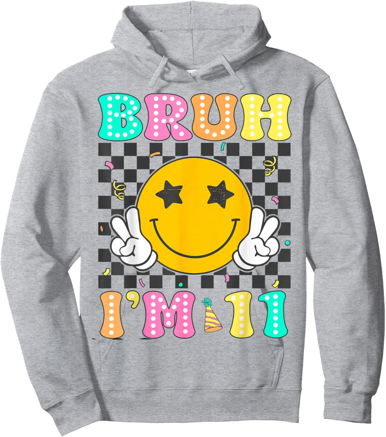 Bruh I'm 11 Years Old Boys Girls Retro Groovy 11th Birthday Hoodie - Hoodie | Ash