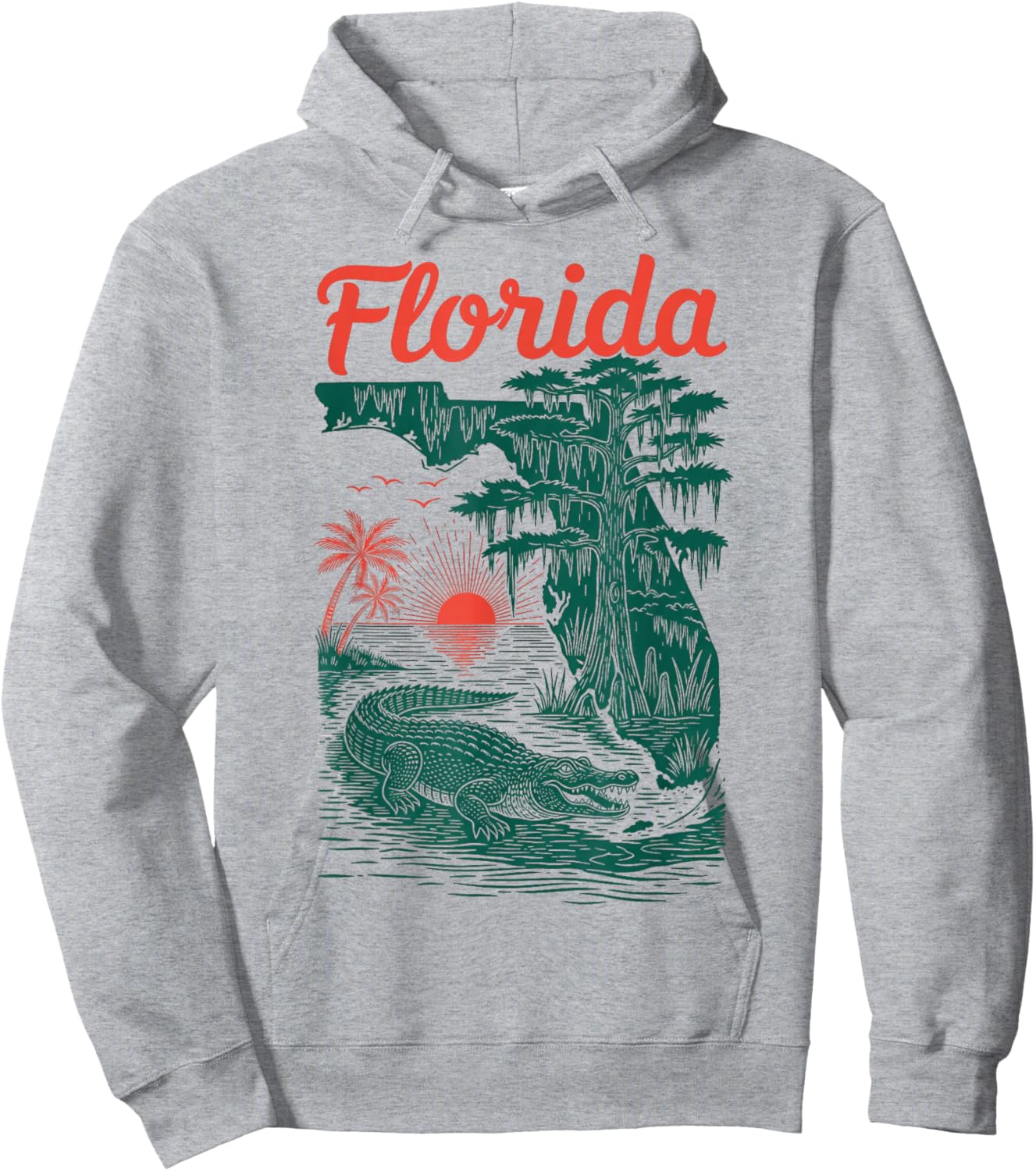 Florida Alligator State map Wearing Retro Hoodie - Hoodie | Ash