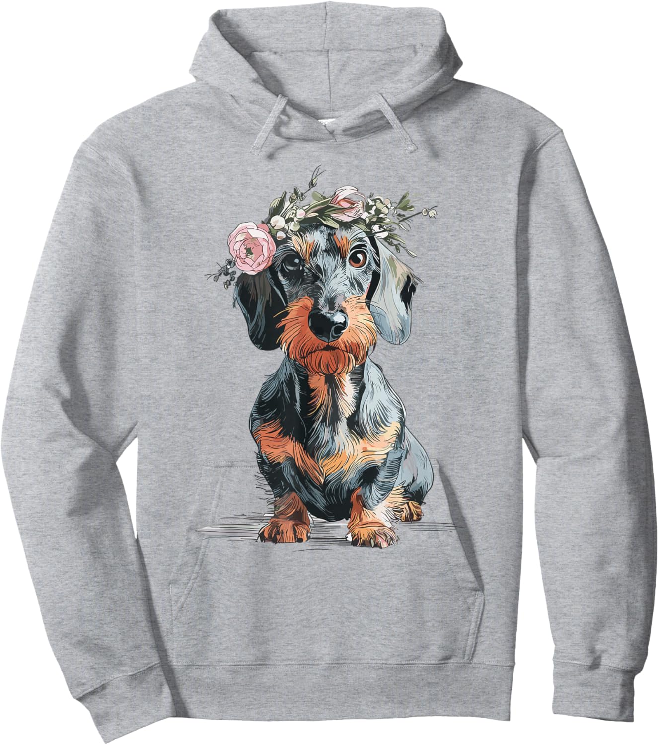 Rauhaardackel Dachshund Flowers Teckel Dog Hunting Dog Funny , White, S Hoodie - Hoodie | Ash