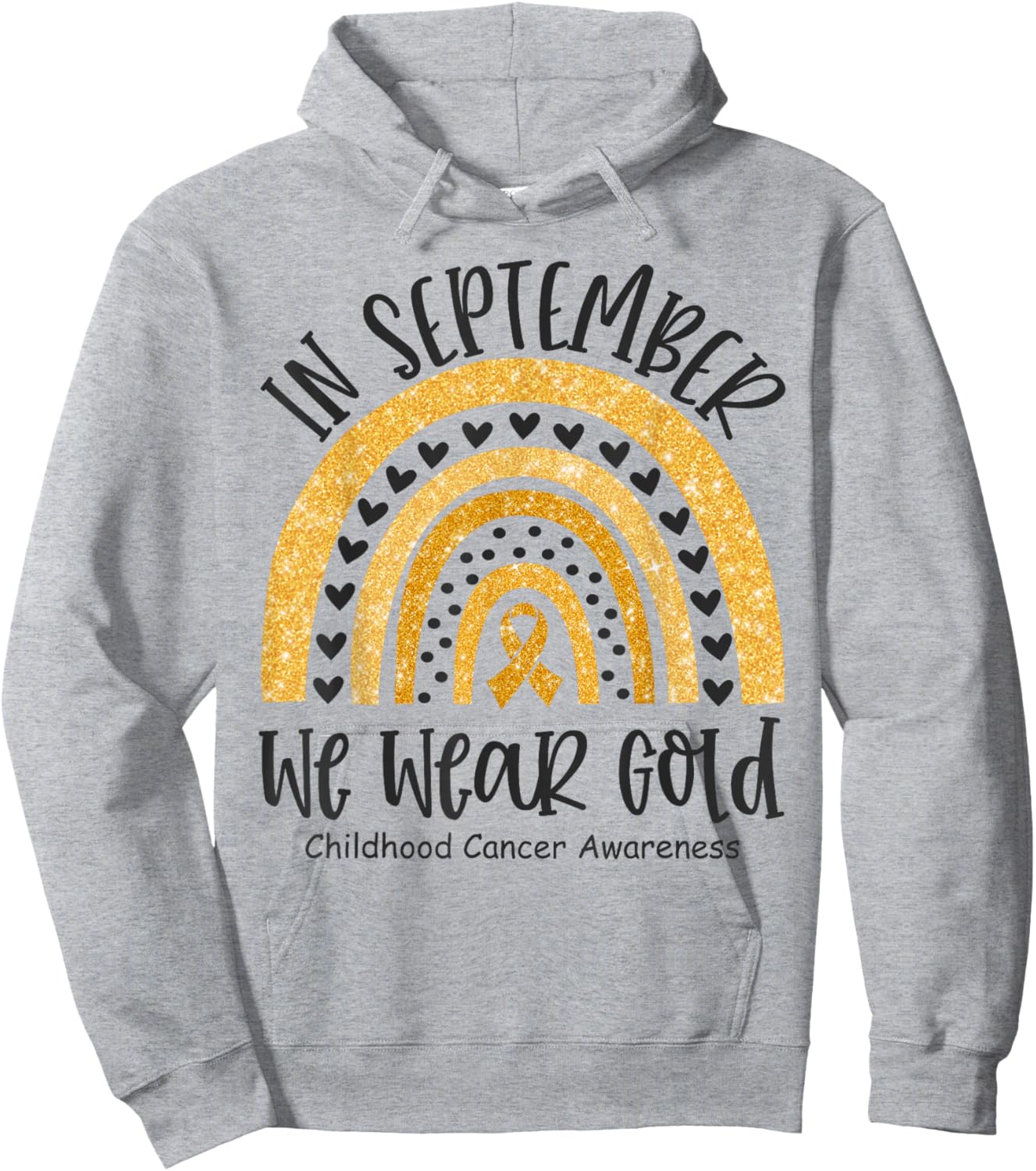 in September We Wear Gold Childhood Cancer Awareness Rainbow Hoodie - Hoodie | Ash
