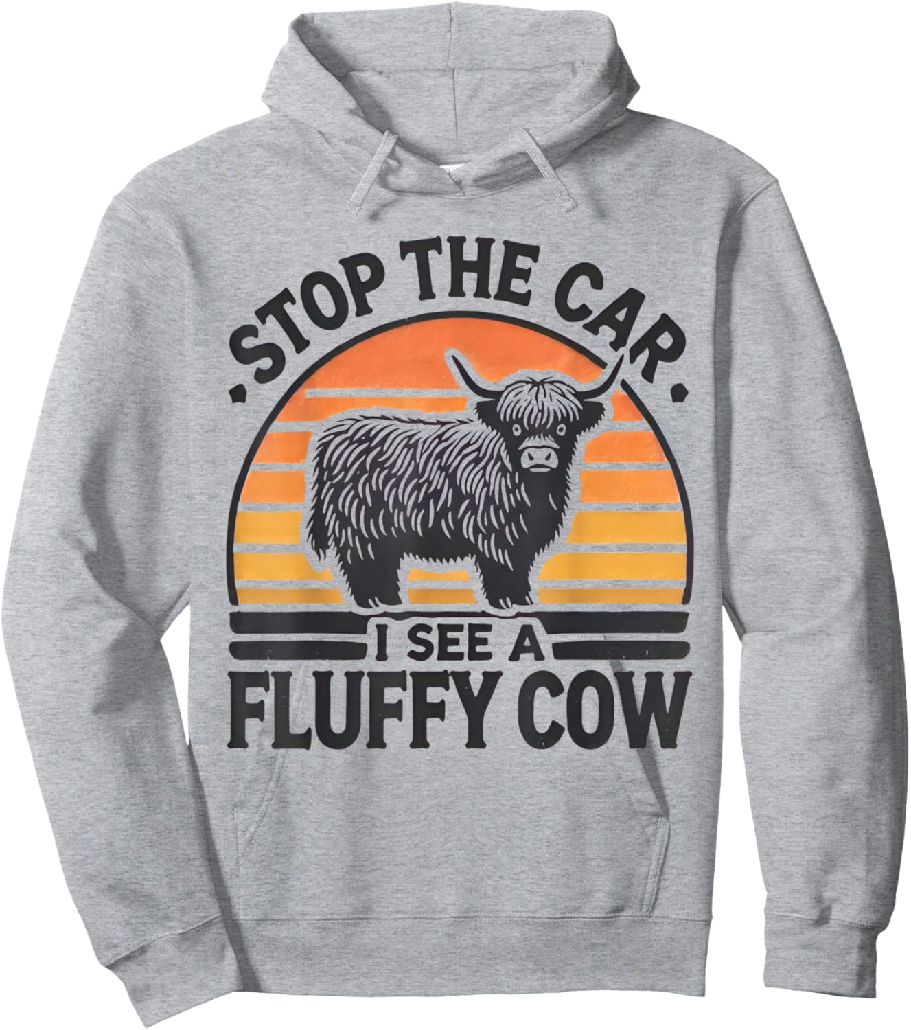 Stop The Car I See Fluffy Cow Retro Highland Cow Lover Funny Hoodie - Hoodie | Ash