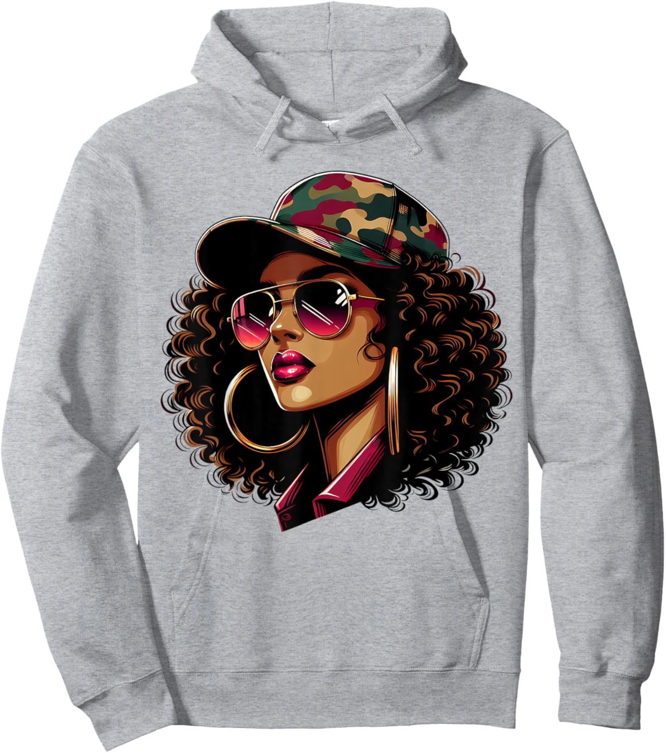 Queen Black Woman With Camo Cap Locs African American Hoodie - Hoodie | Ash