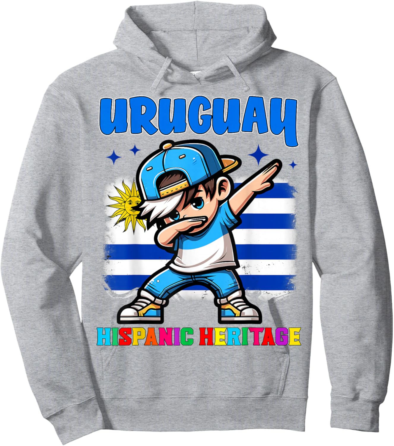 Uruguay Dabbing Kid Hispanic Heritage Celebration for Kids Hoodie - Hoodie | Ash