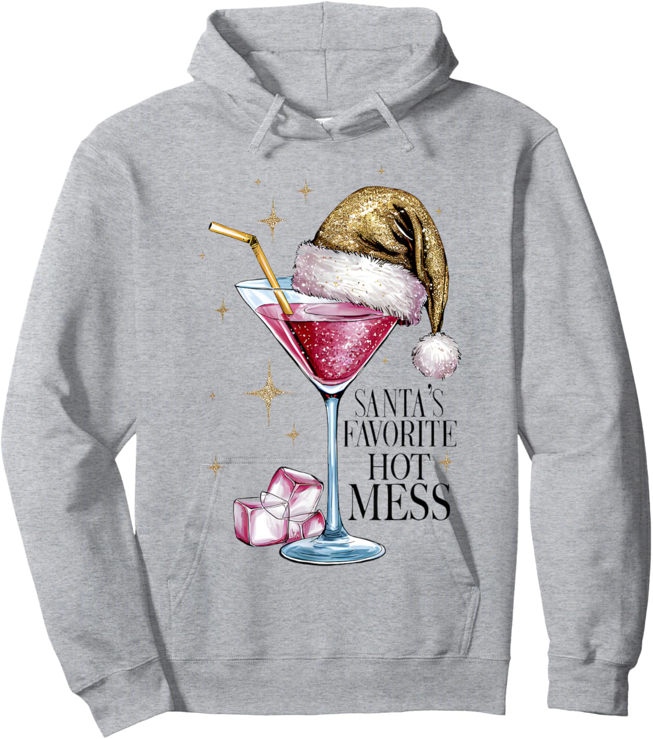 Women Santa's Favorite Hot Mess Christmas Pink Margarita Hoodie - Hoodie | Ash