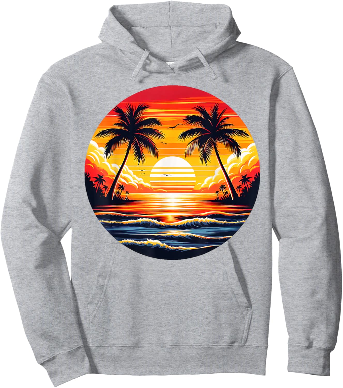 Vintage Beach Sunset Palm Tree 70s 80s Summer Vacation Retro Hoodie - Hoodie | Ash