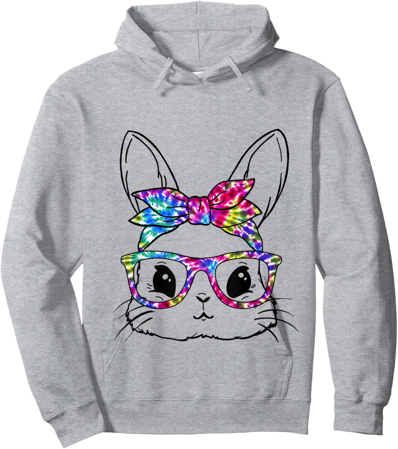 Easter Day Cute Bunny Rabbit Face Glasses Tie Dye Easter Hoodie - Hoodie | Ash