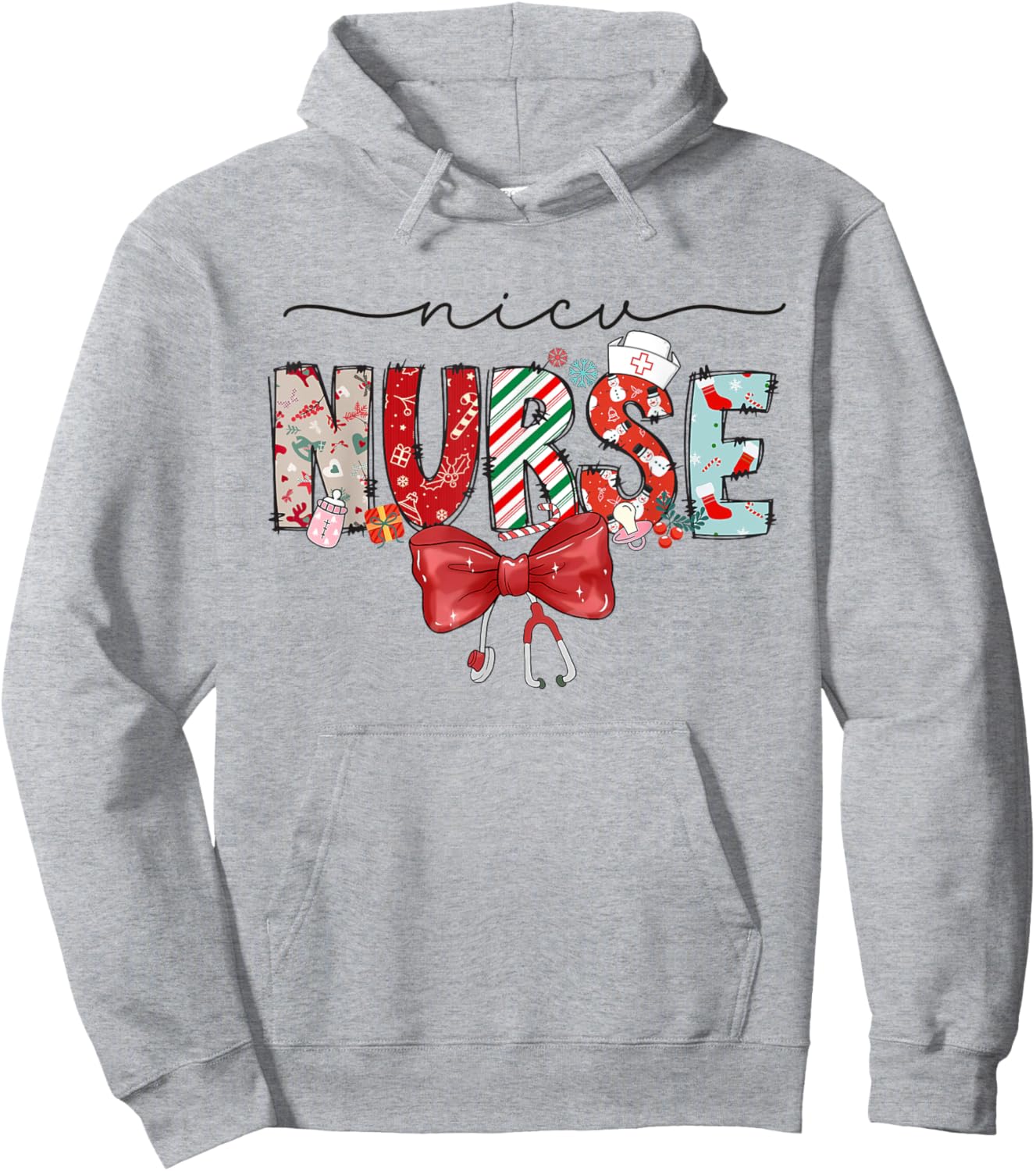 NICU Nurse Christmas Coquette Bow Holiday NICU Crew Team Hoodie - Hoodie | Ash