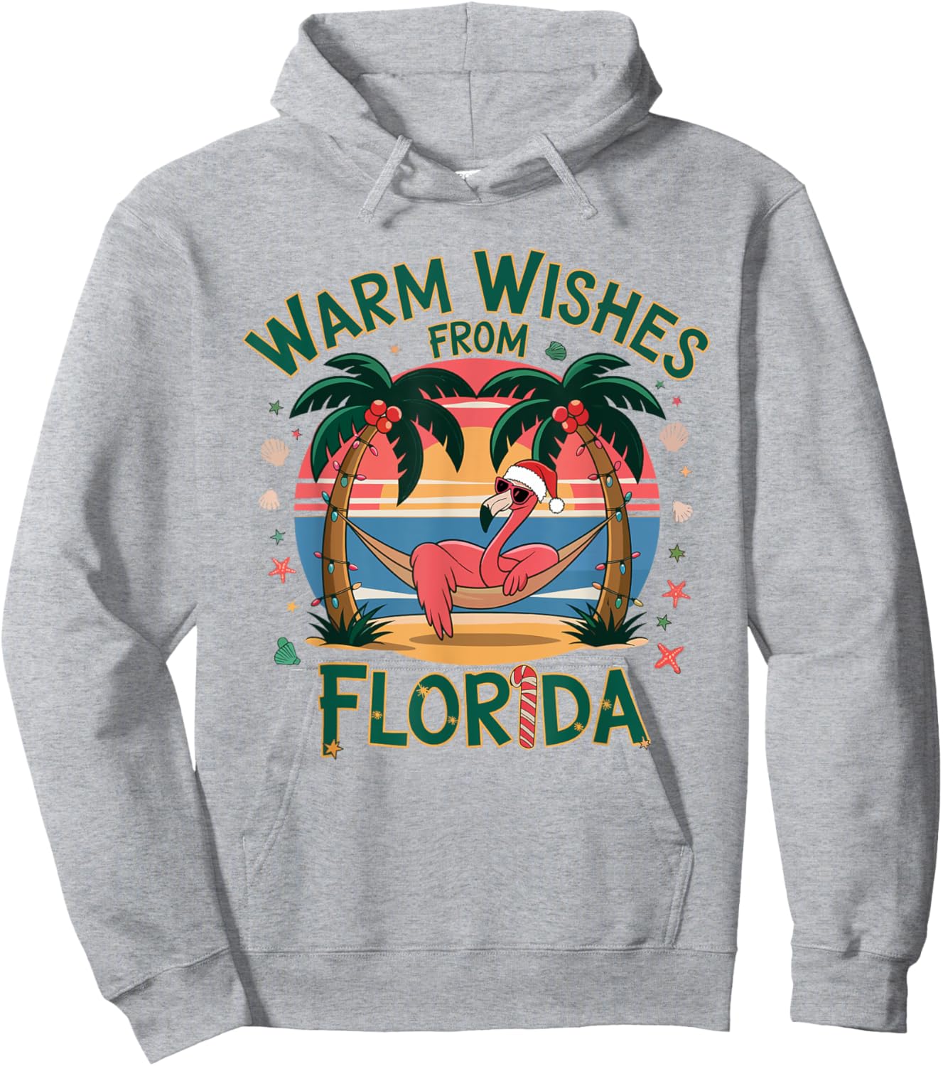 Tropical Flamingo Xmas Warm Wishes From Florida Christmas Hoodie - Hoodie | Ash