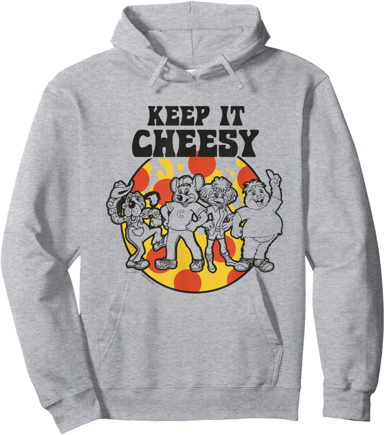 Chuck E. Cheese Keep It Cheesy Vintage Group Shot Big Logo Hoodie - Hoodie | Ash