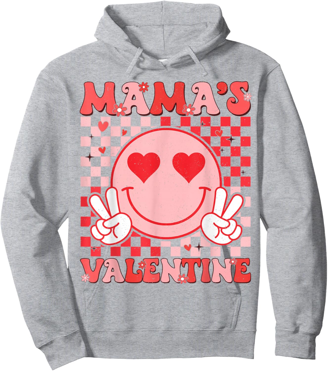 Retro Groovy Mama is My Valentine Smile Face Boys Girls Kids Hoodie - Hoodie | Ash