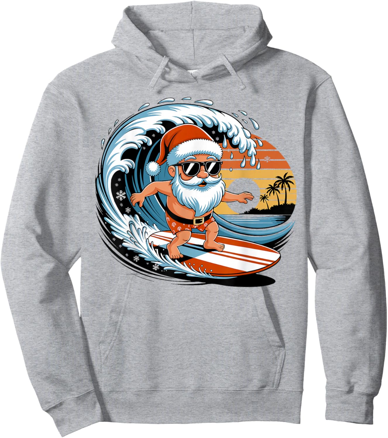 Santa Surfing Hawaiian Beach Christmas in July Tropical Xmas Hoodie - Hoodie | Ash