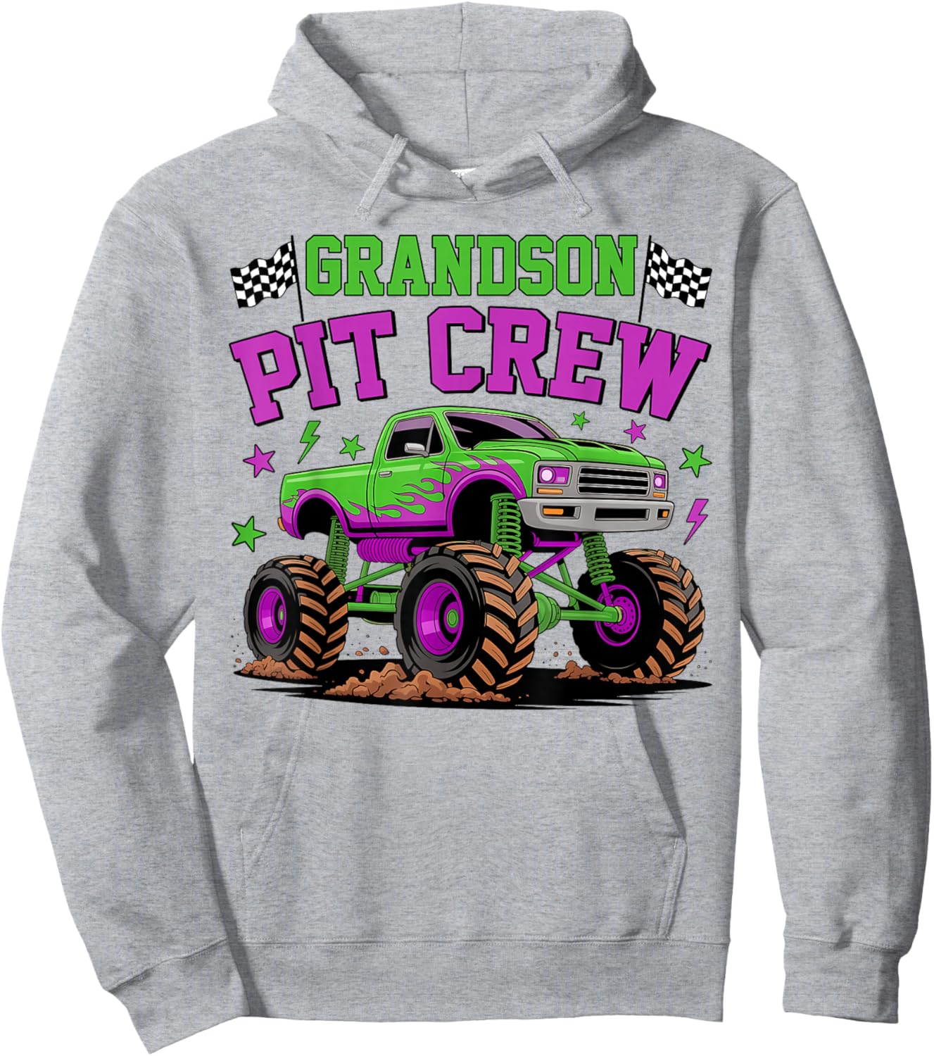 Grandson Pit Crew Monster Truck Birthday Matching Family Hoodie - Hoodie | Ash