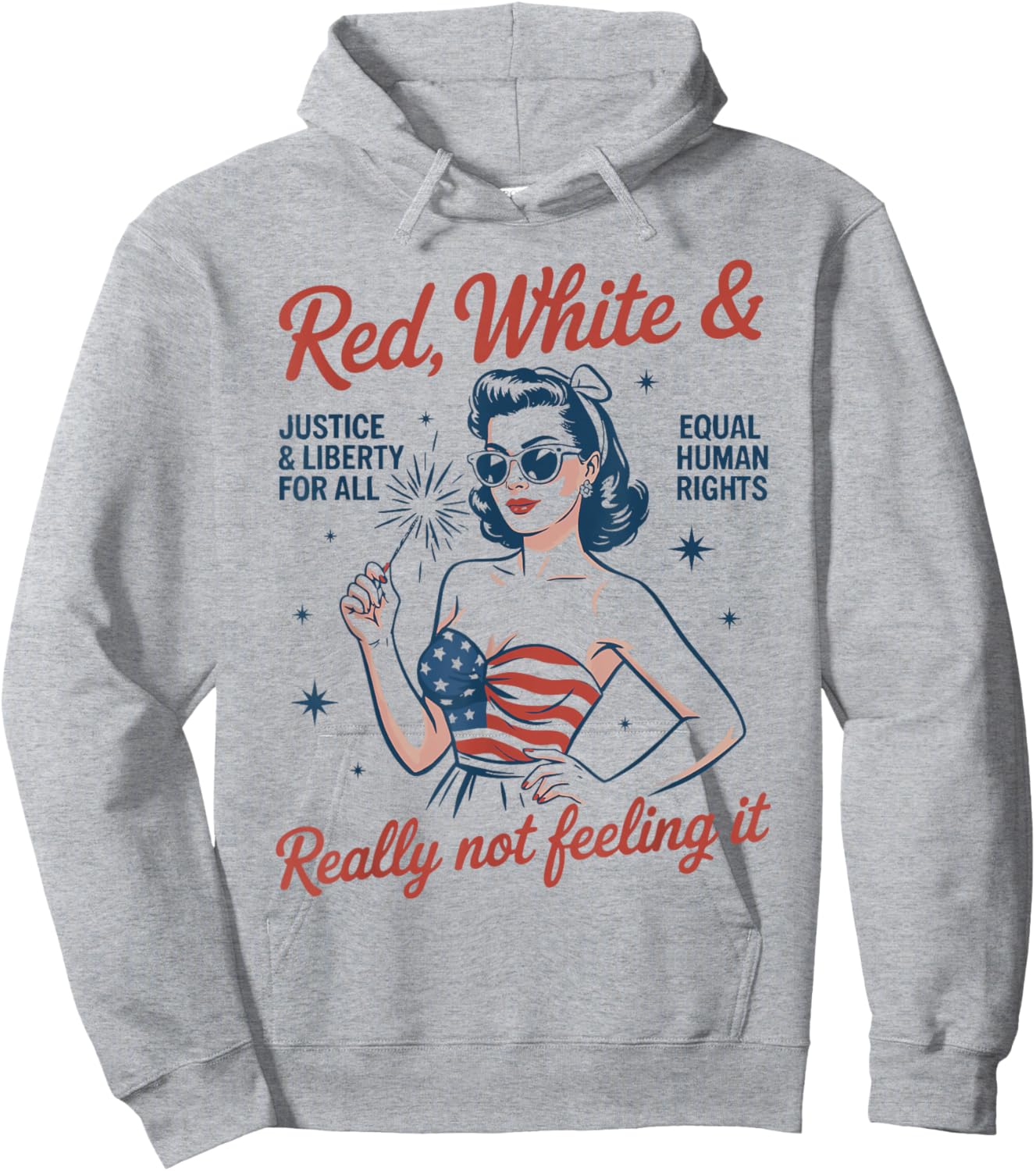 Retro Vintage Red White and Not Really Feeling It Feminism Hoodie - Hoodie | Ash