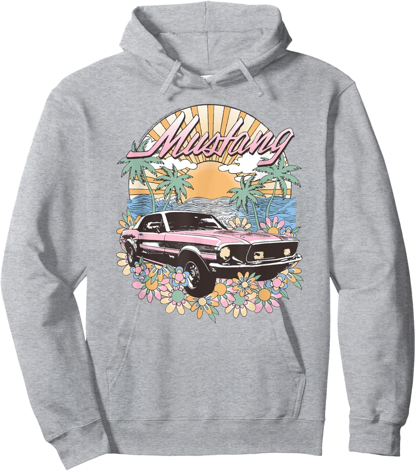 Ford – Vintage Pink Mustang Floral Beach Sunset Palmen Hoodie - Hoodie | Ash