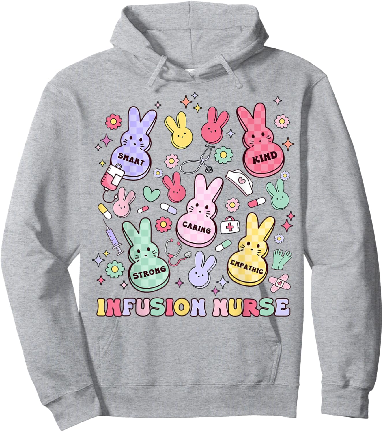 Easter Infusion Nurse Bunny Pediatric Chemo Hem Onc Retro Hoodie - Hoodie | Ash
