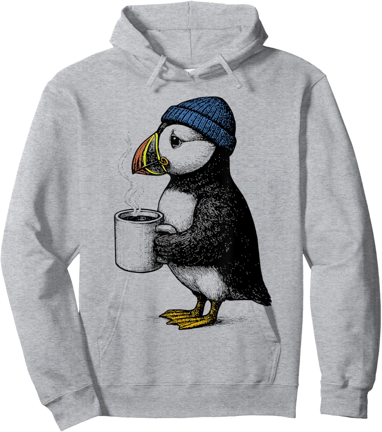 Puffin with Hat Funny Coffee Bird Hoodie - Hoodie | Ash
