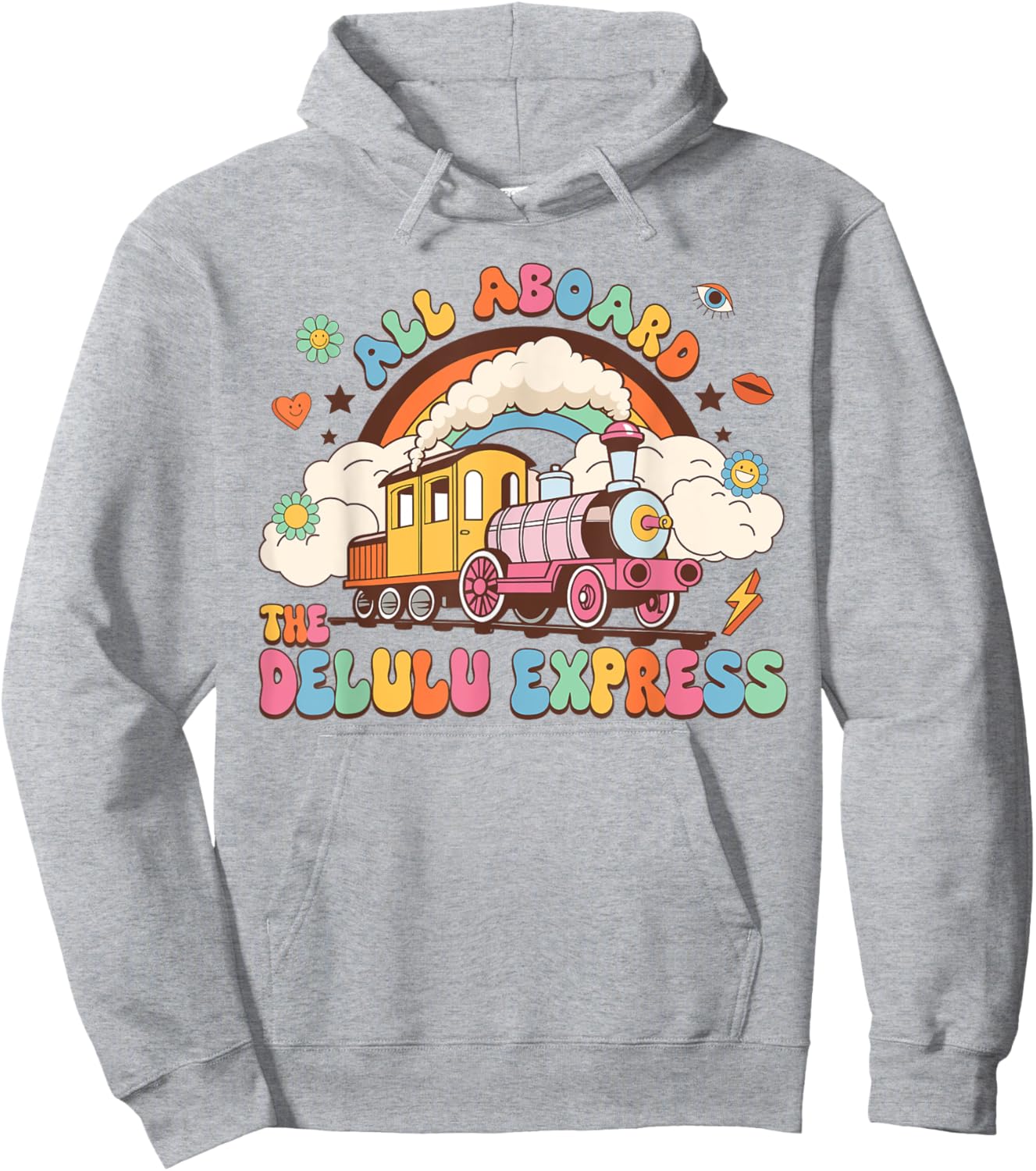 All Aboard The Delulu Express Funny Train Vintage Hoodie - Hoodie | Ash