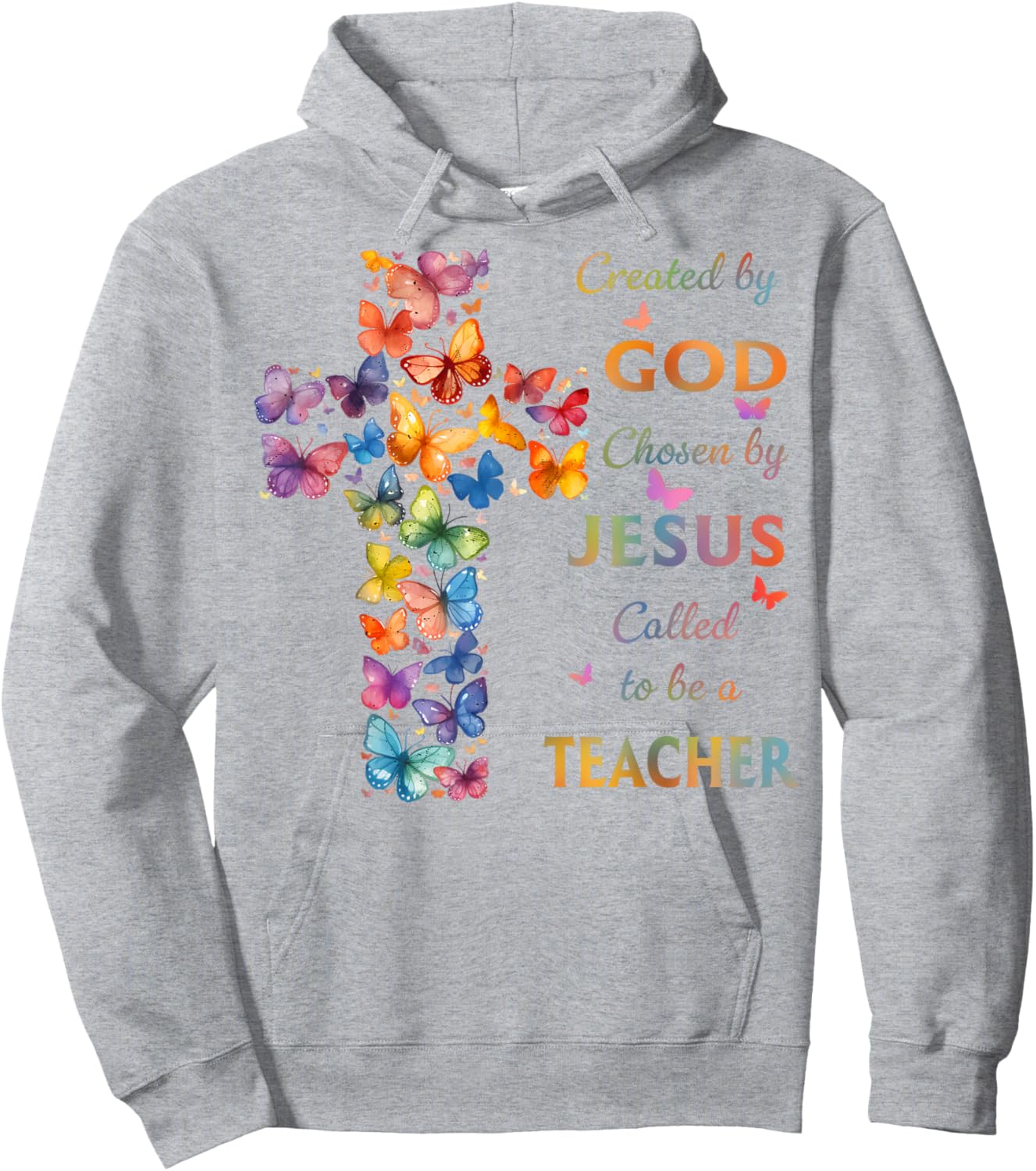 Created By God Called To Teach Butterfly Cross Christian Hoodie - Hoodie | Ash