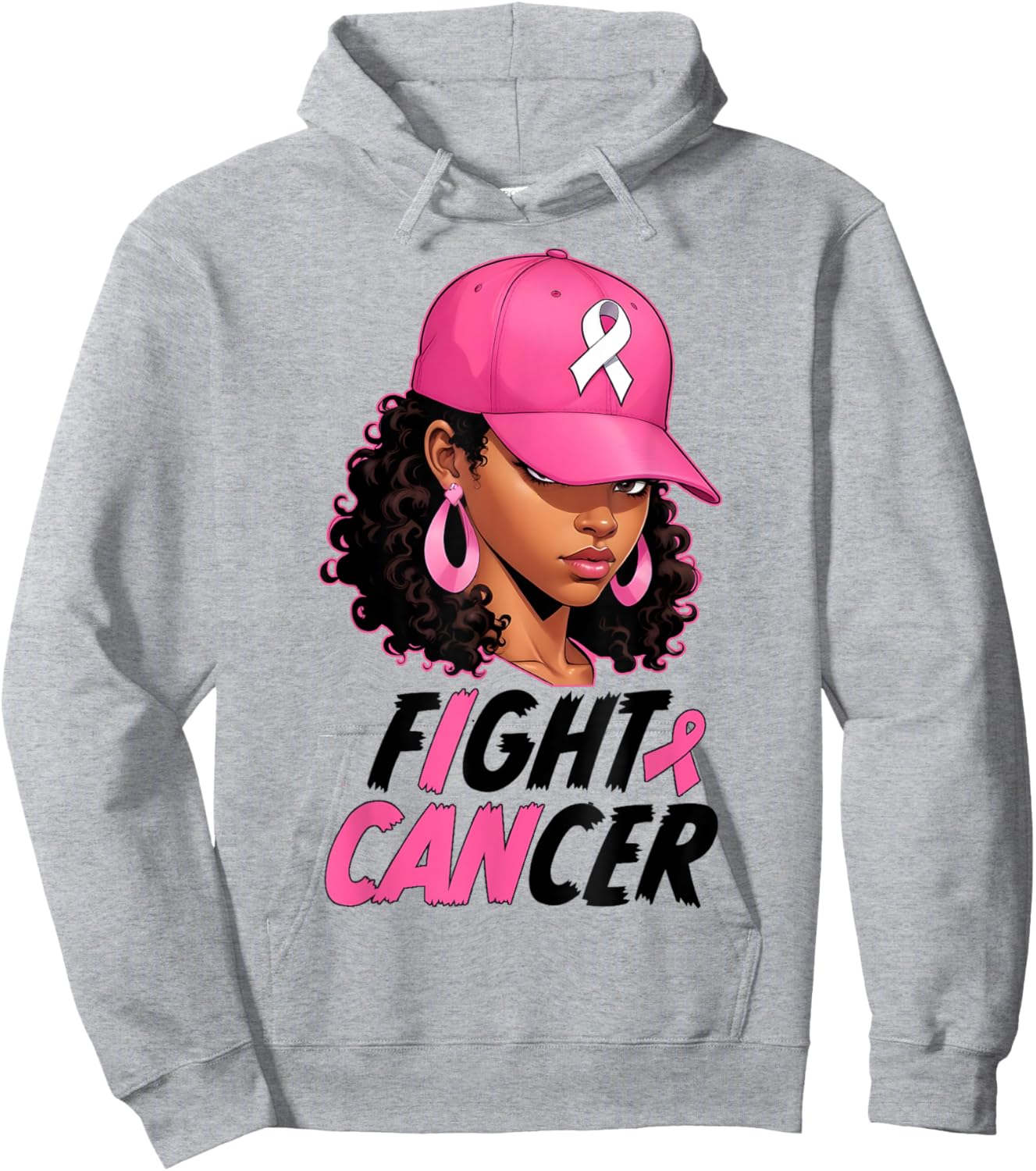 Black Girl Black Woman Breast Cancer Awareness Pink Ribbon Hoodie - Hoodie | Ash