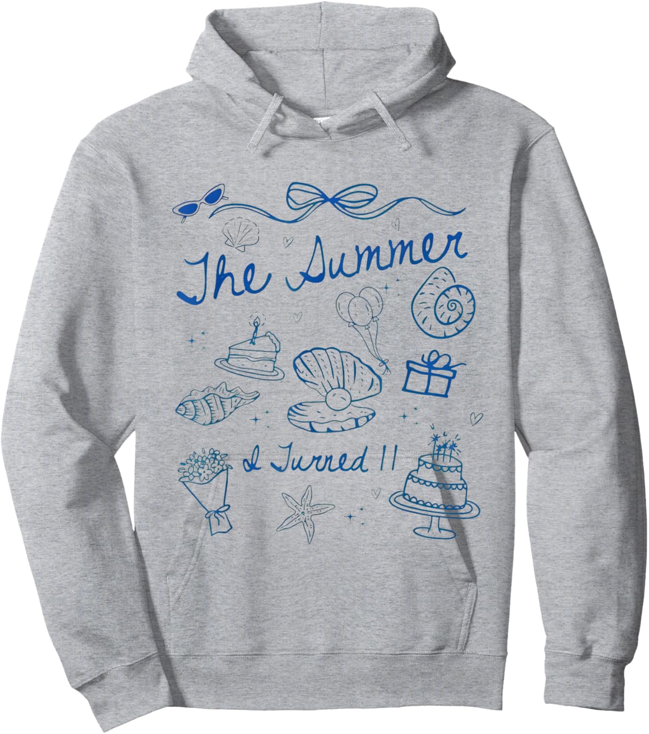 Summer I Turned 11 Cute Coastal Bow Seashell 11th Birthday Hoodie - Hoodie | Ash