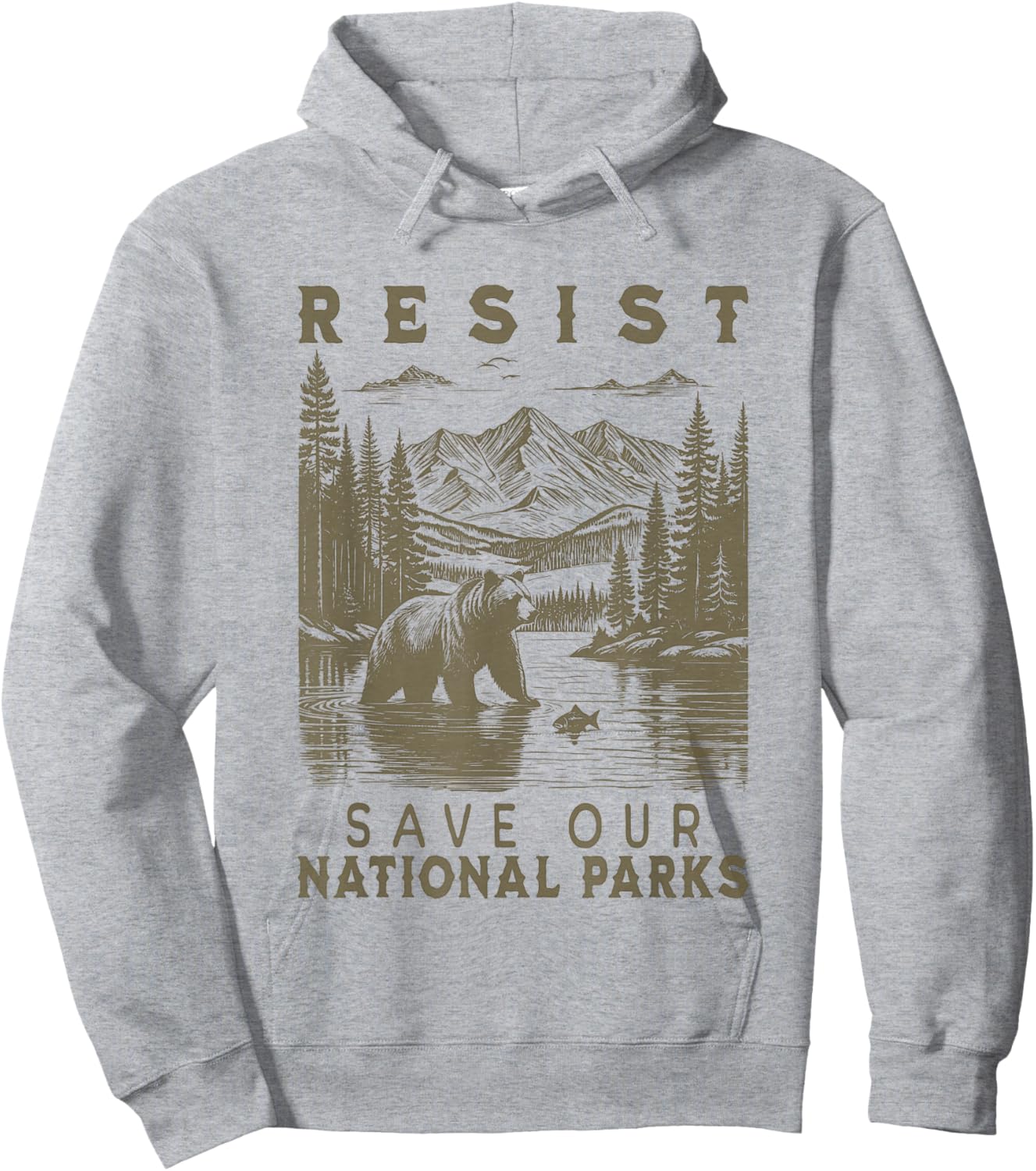 Protect Our National Parks Resist Retro Vintage Grizzly Hoodie - Hoodie | Ash