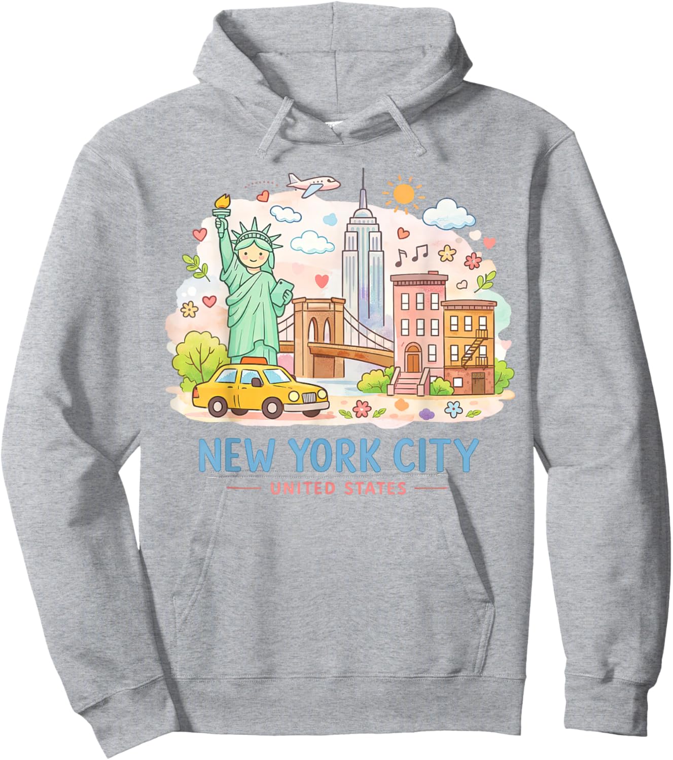 New York City USA Cute Watercolor Kids Travel Souvenir Hoodie - Hoodie | Ash