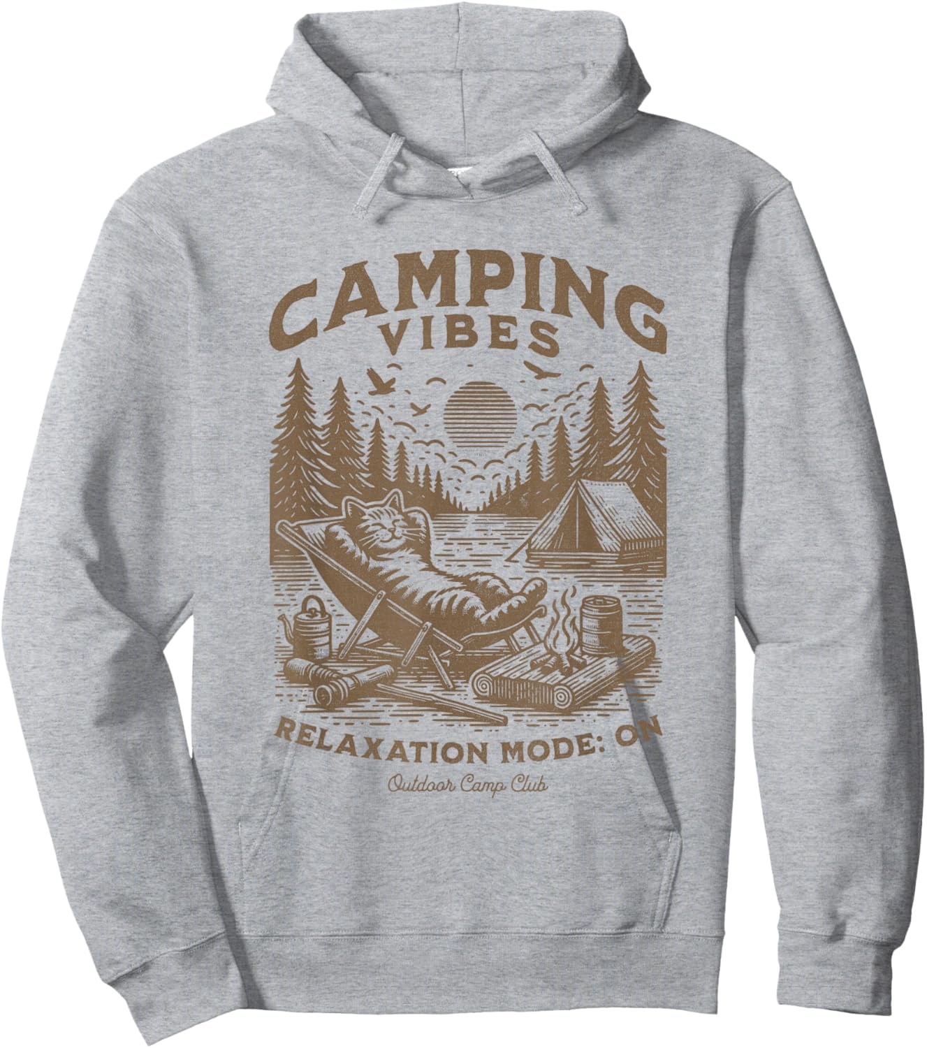 Camping Vibes Funny Cat Campfire Outdoor Nature Lovers Camp Men Women Kids Hoodie - Hoodie | Ash