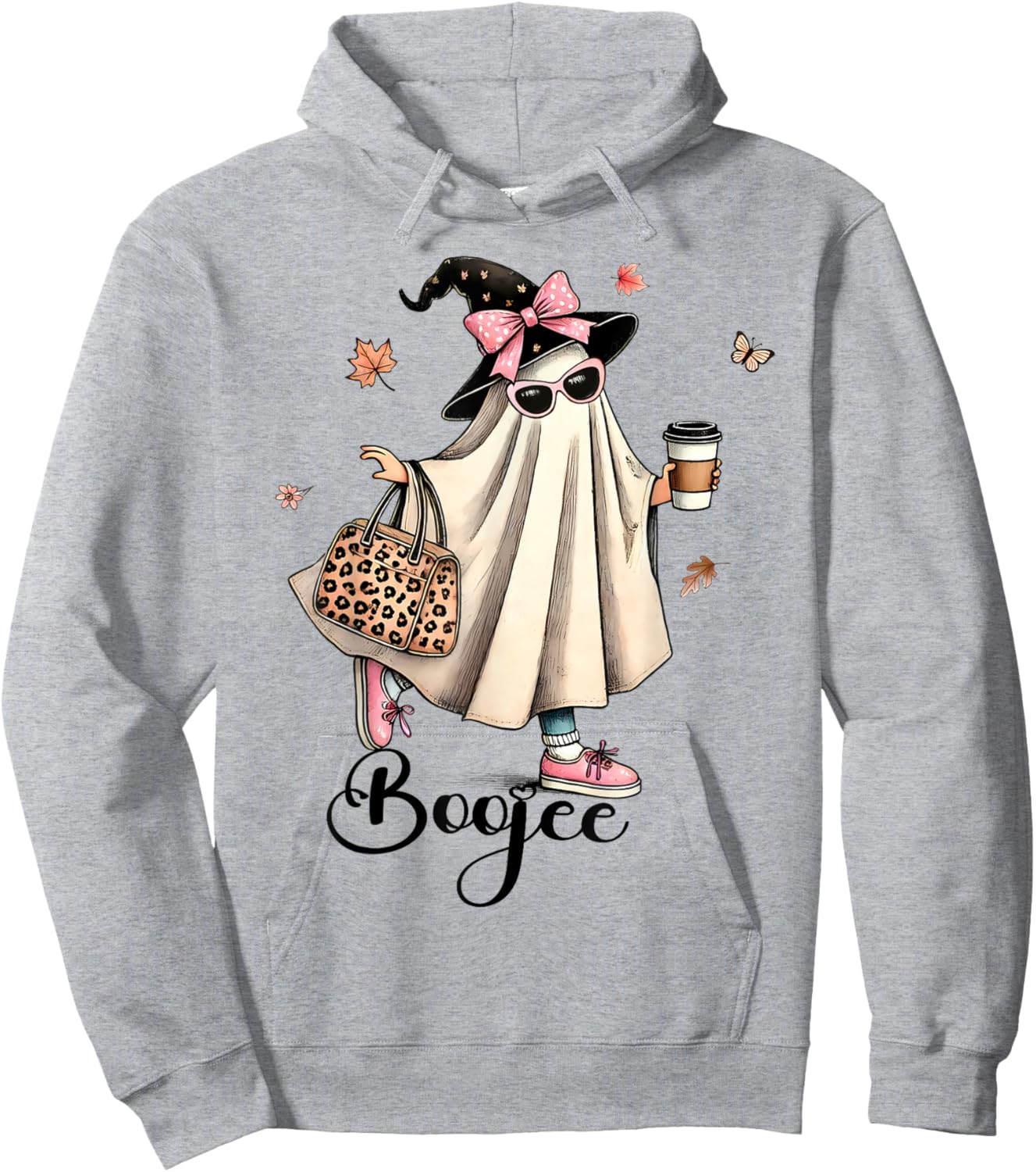 Boo Jee Ghost Ice Coffee Coquette Bow Halloween Women Girl Hoodie - Hoodie | Ash