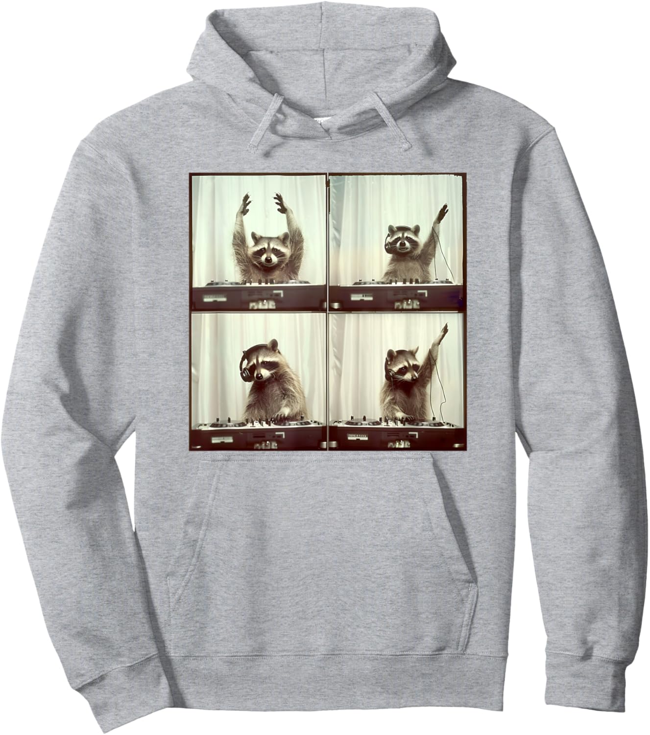 Raccoon DJ On Decks Trash Animal Music Funny Party Raccoon Hoodie - Hoodie | Ash