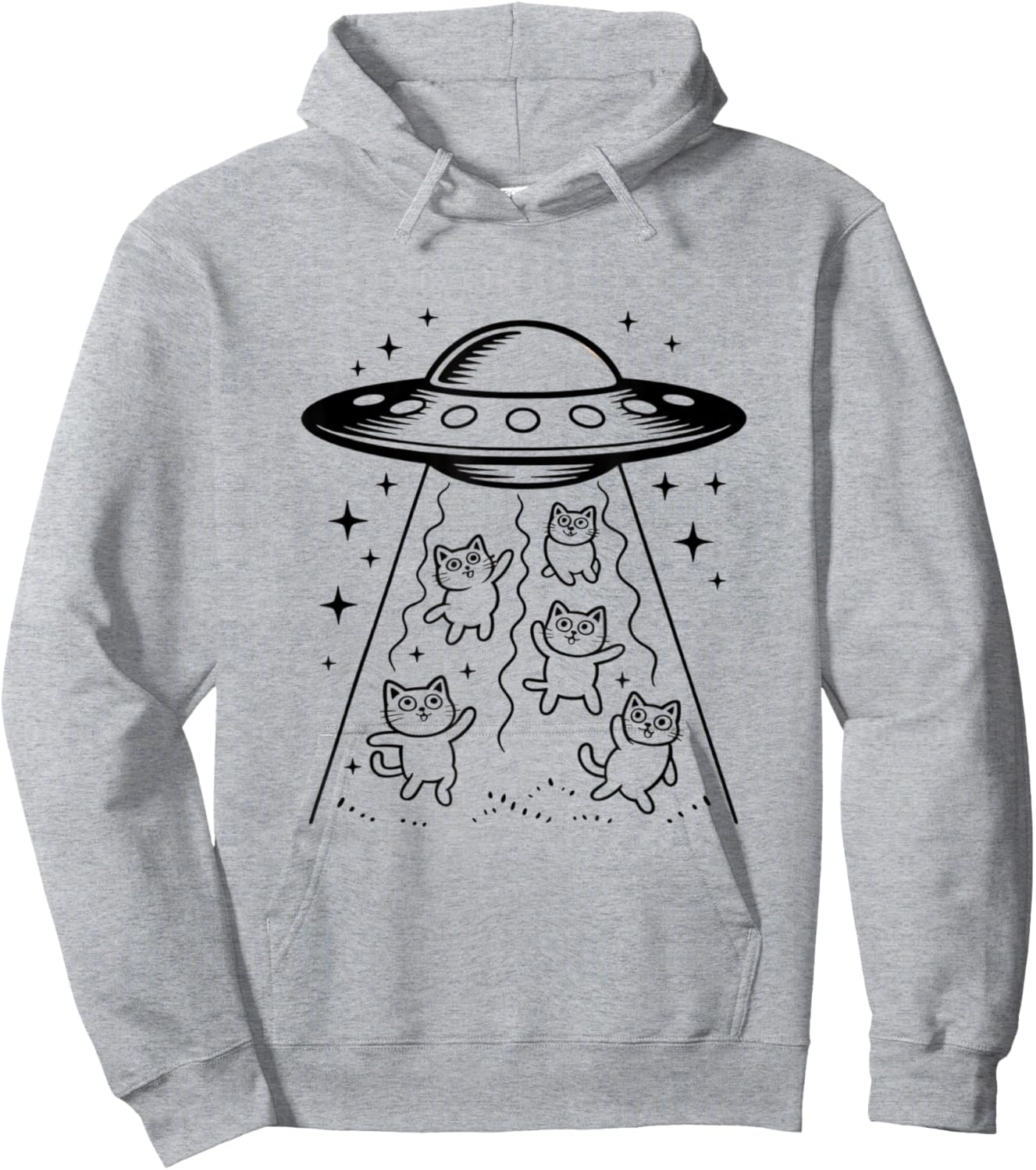 Cute UFO Abducting Cats Space Humor Line Art Design Hoodie - Hoodie | Ash