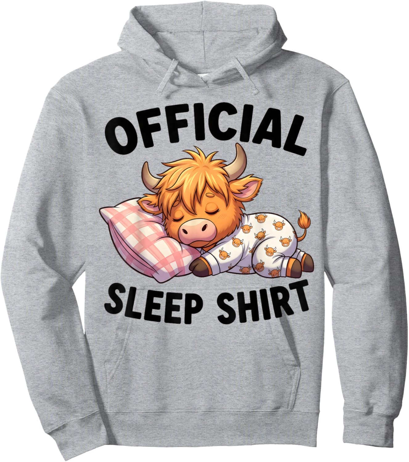 Kawaii Sleeping Highland Cow Official Sleepshirt Nightgown Hoodie - Hoodie | Ash