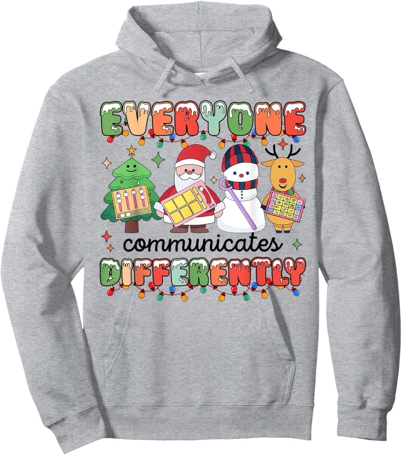 Everyone Communicate Differently Autism Awareness Christmas Hoodie - Hoodie | Ash