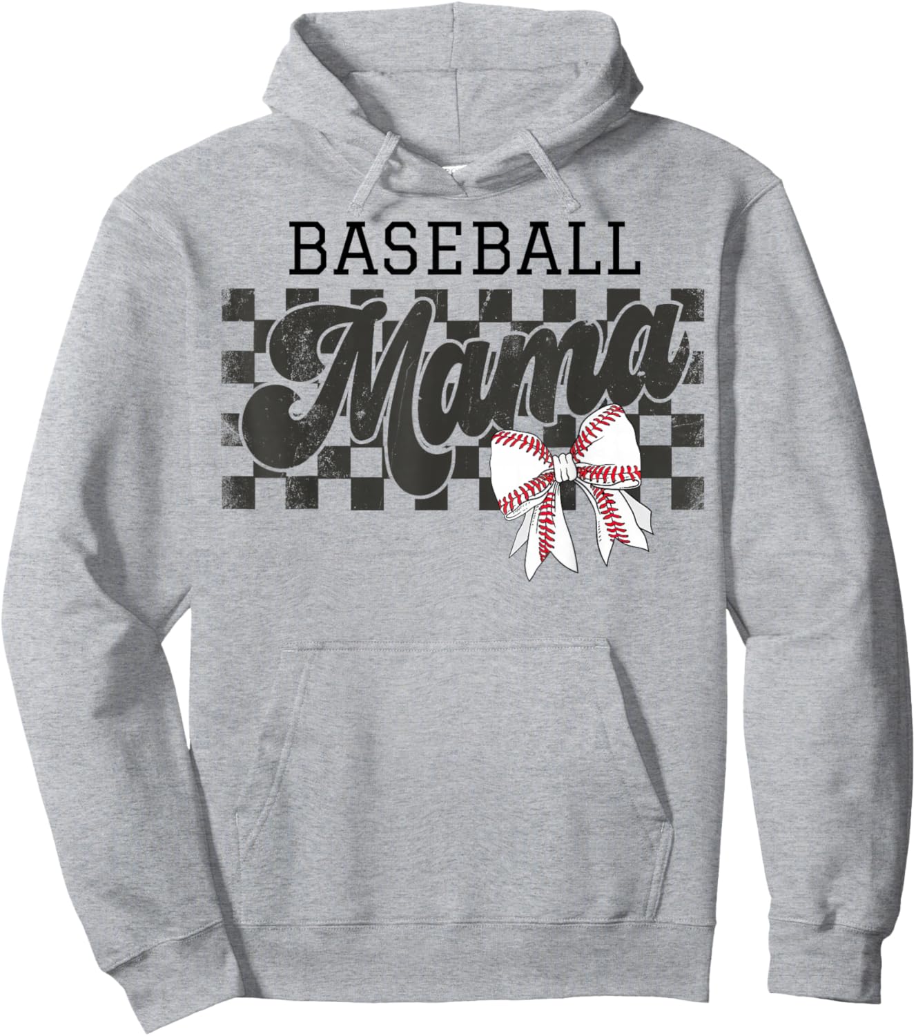 Retro Baseball Mama Checkered Baseball For Mom Mother's Day Hoodie - Hoodie | Ash