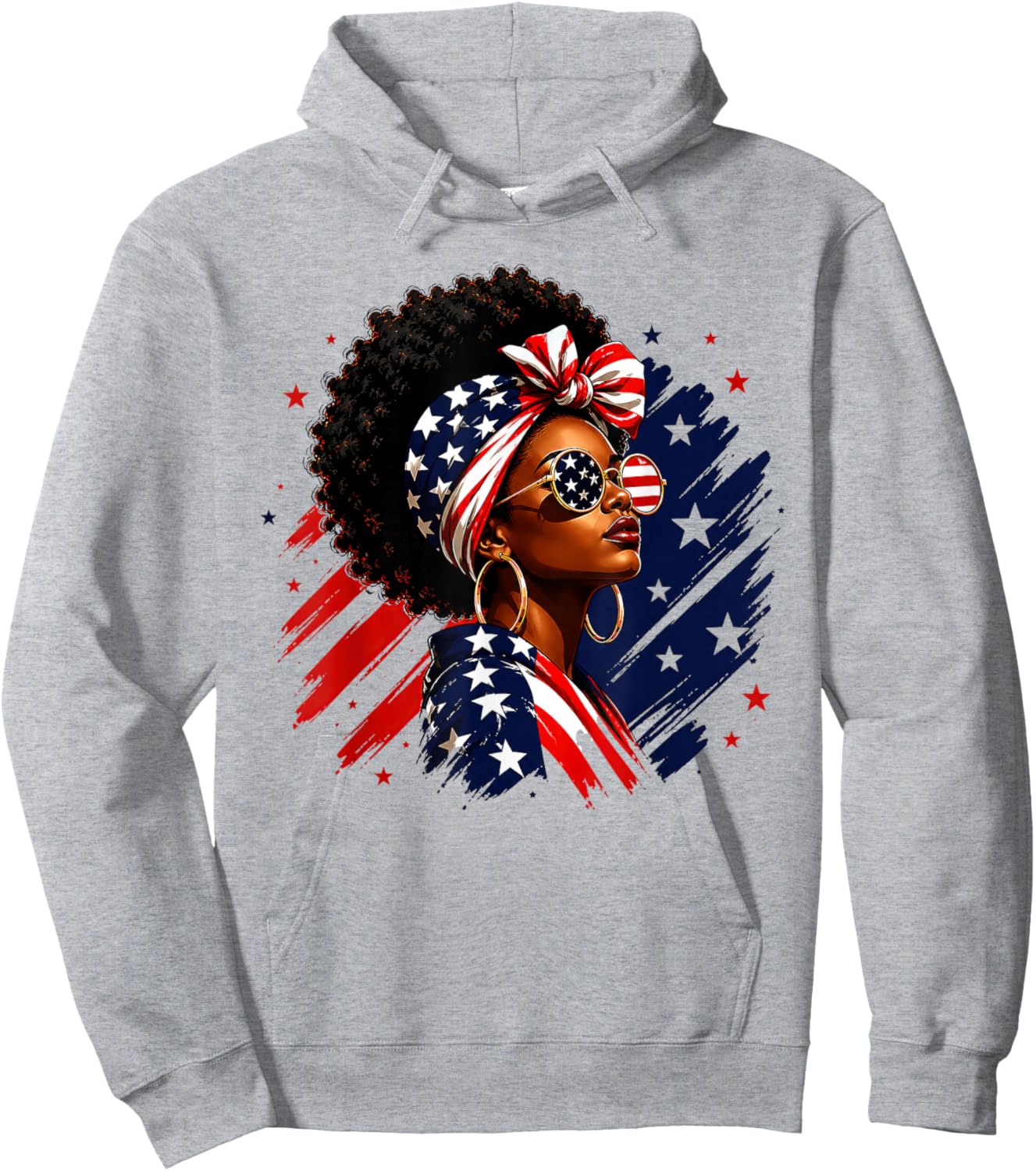 4th of July Black African American Women Afro Patriotic Hoodie - Hoodie | Ash