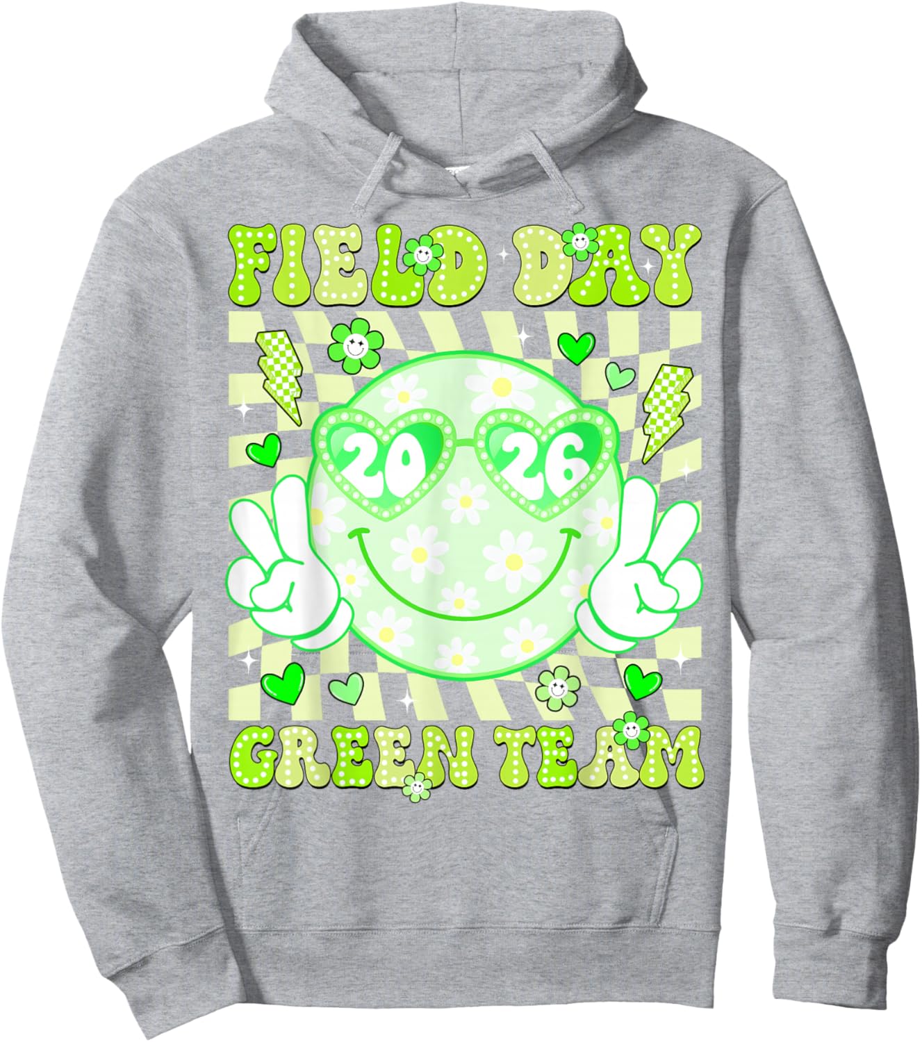 Field Day Green Team 2026 Smile Face Sunglasses Kids Teacher Hoodie - Hoodie | Ash
