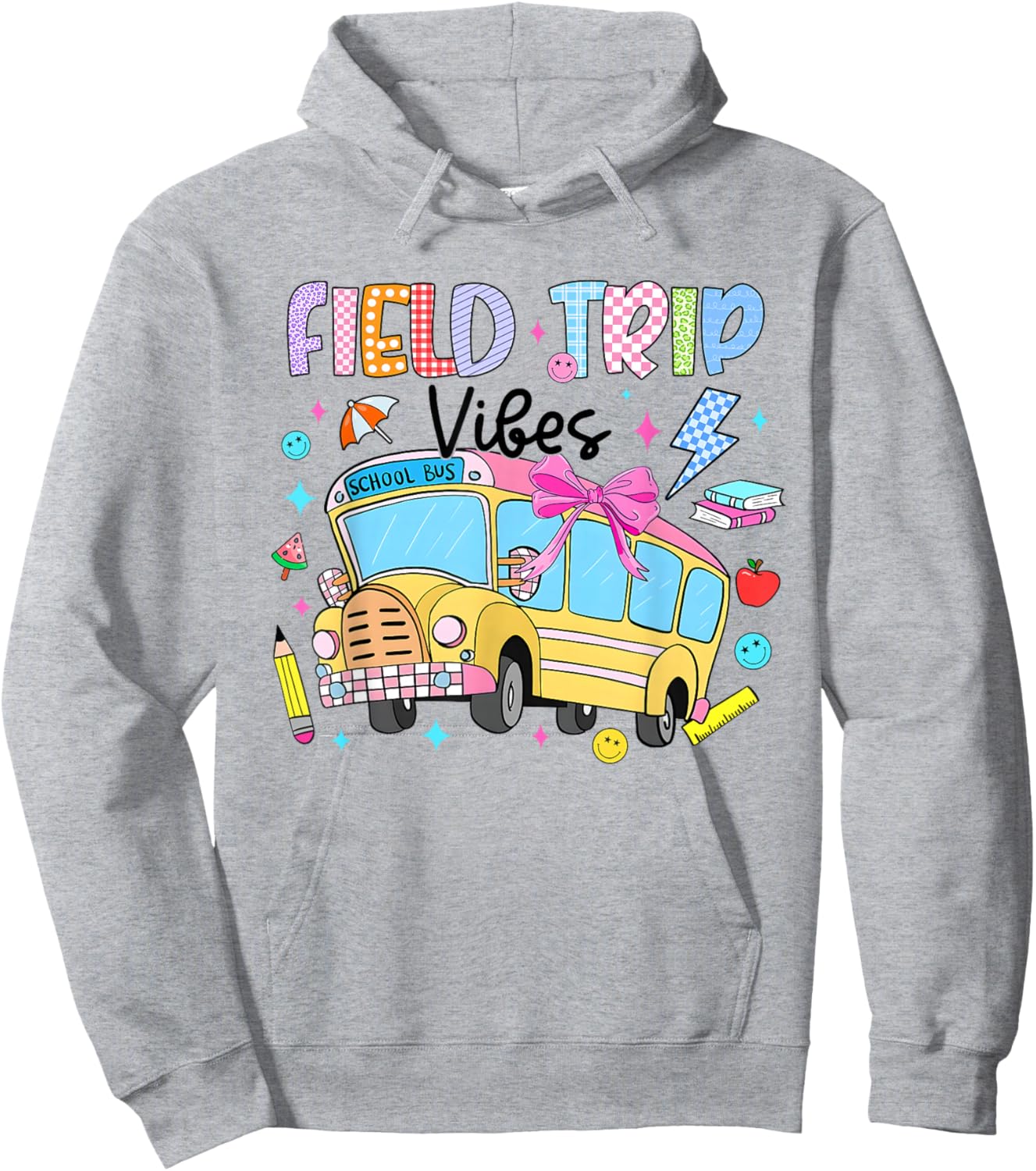 Field Trip Vibes School Bus Funny Field Day 2026 Kids Hoodie - Hoodie | Ash