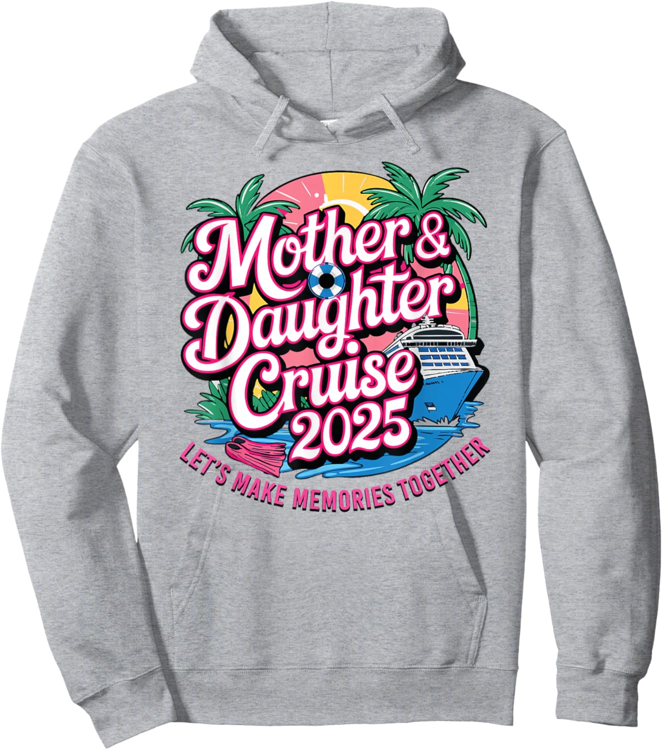 Cruise Squad Friend Family Matching Group Reunion Mother Daughter 1st Cruise 2025 Girls Trip -Child Blue Small Tropical Short Sleeve Hoodie - Hoodie | Ash