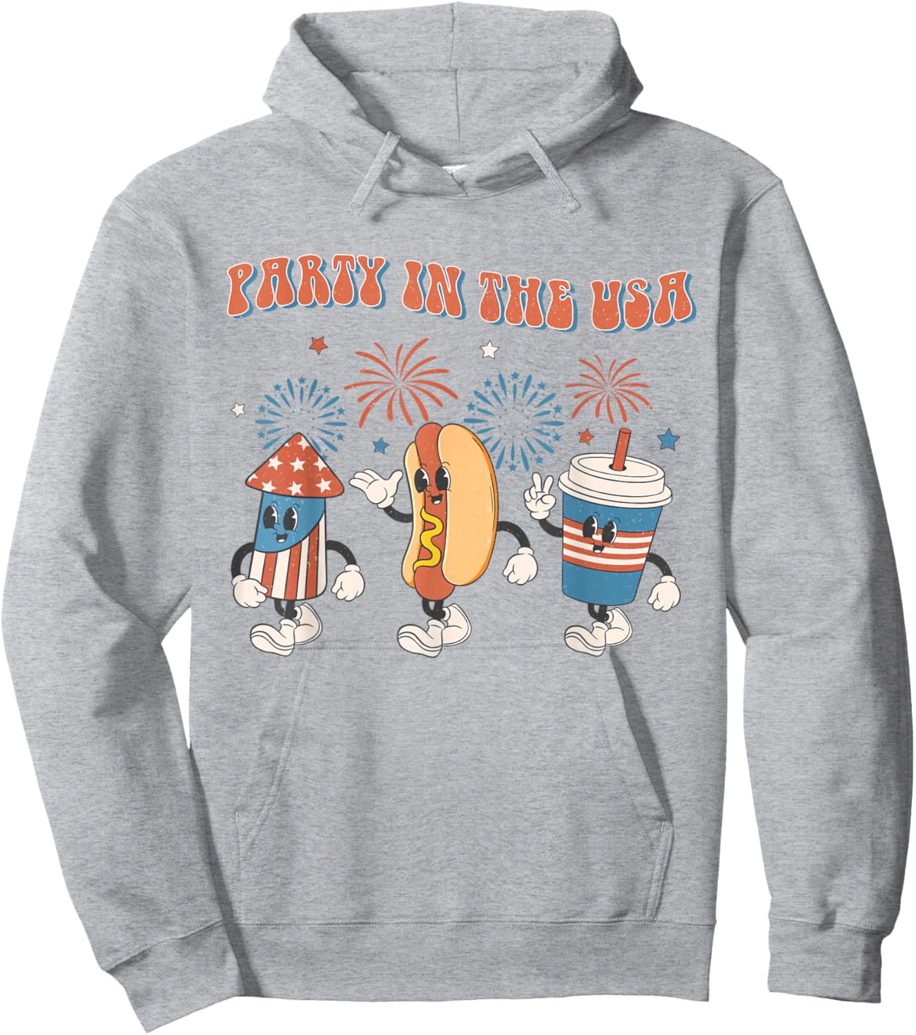 Party In The USA 4th Of July Vintage Hot Dog 4th Of July Hoodie - Hoodie | Ash