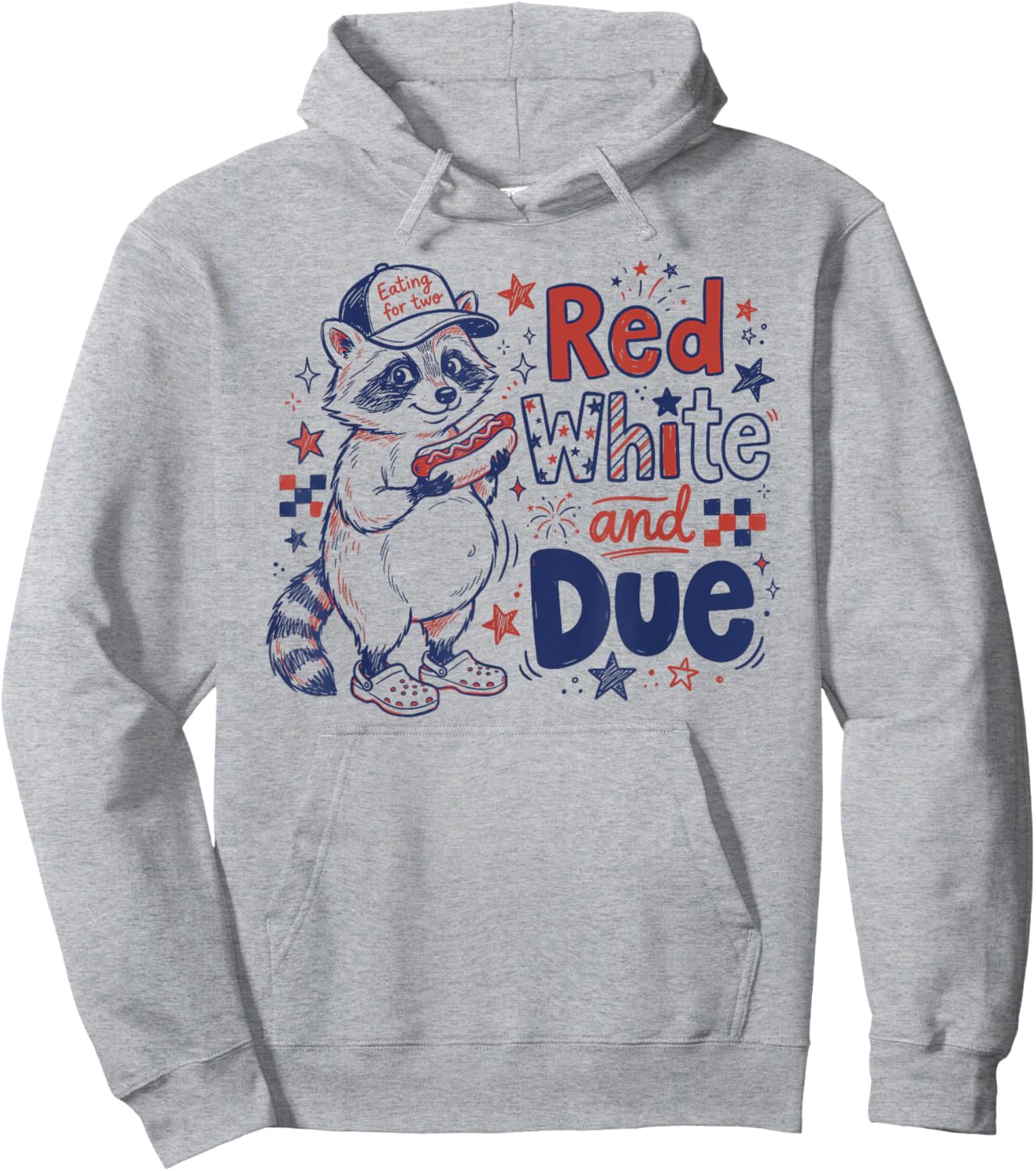 Red White and Due Funny Pregnancy Raccoon Hoodie - Hoodie | Ash