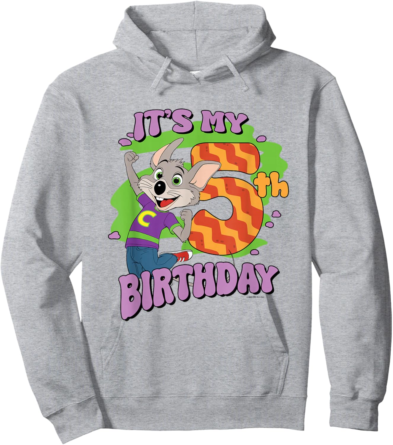 Chuck E. Cheese It's My 5th Birthday Happy Chuck Chest Logo Hoodie - Hoodie | Ash