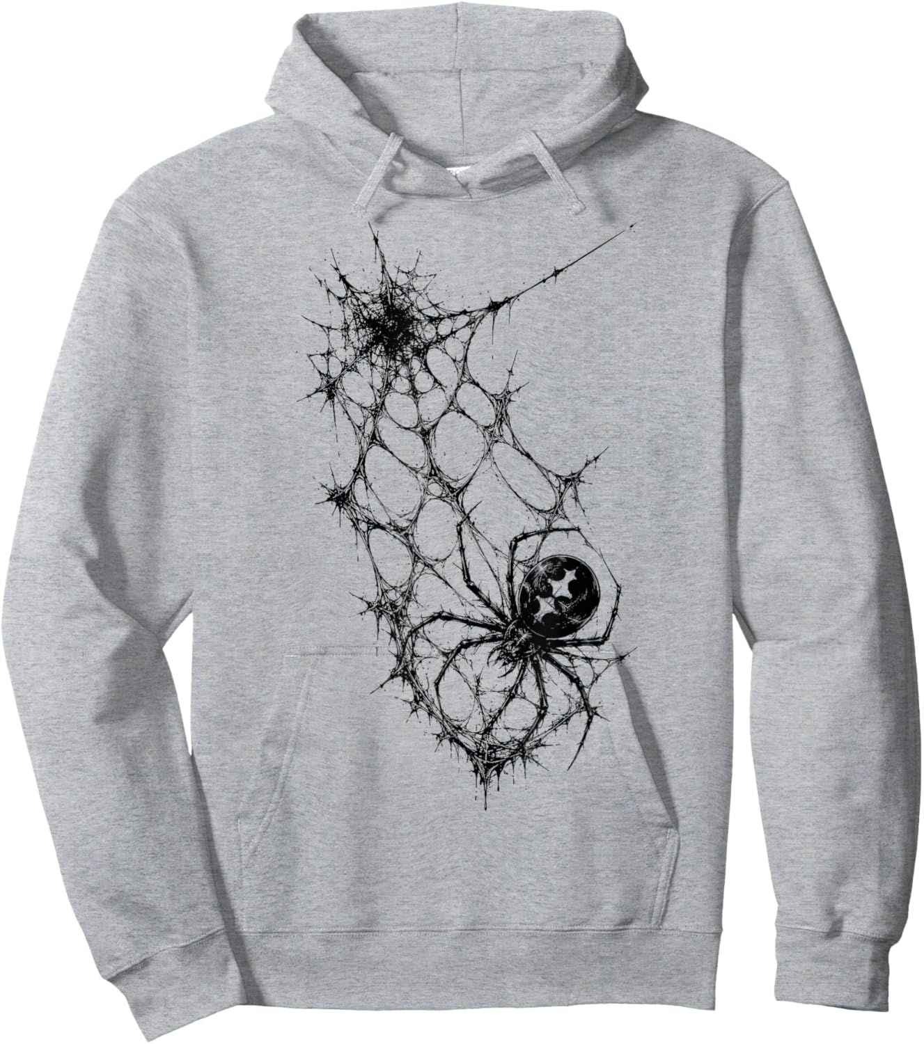 Black Spider Web Gothic Horror Blackwork Tattoo Hoodie - Hoodie | Ash
