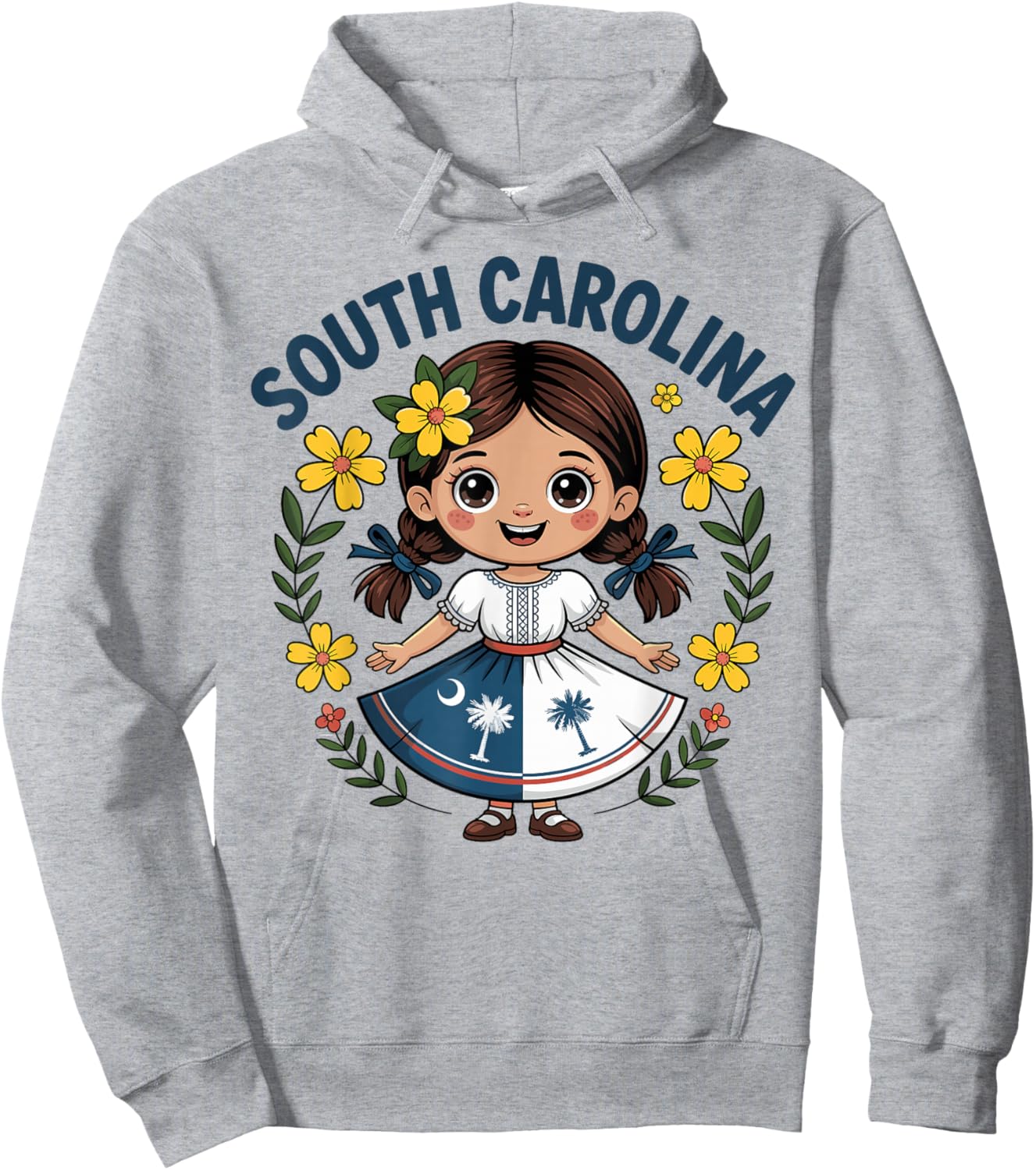 Cute South Carolina Girl in Palmetto Dress for Kids Hoodie - Hoodie | Ash