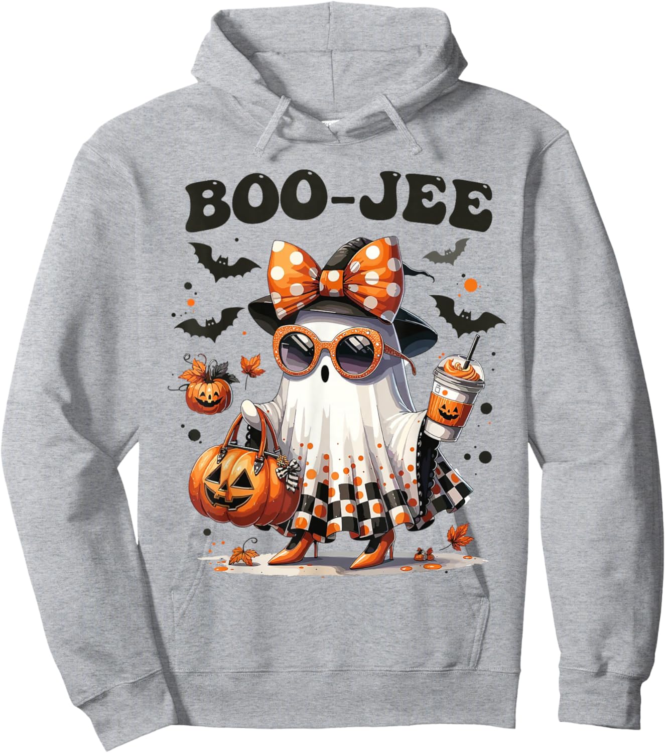 Boujee Boo-JEE Ghost Pumpkin Halloween Ghost Spooky Season Hoodie - Hoodie | Ash