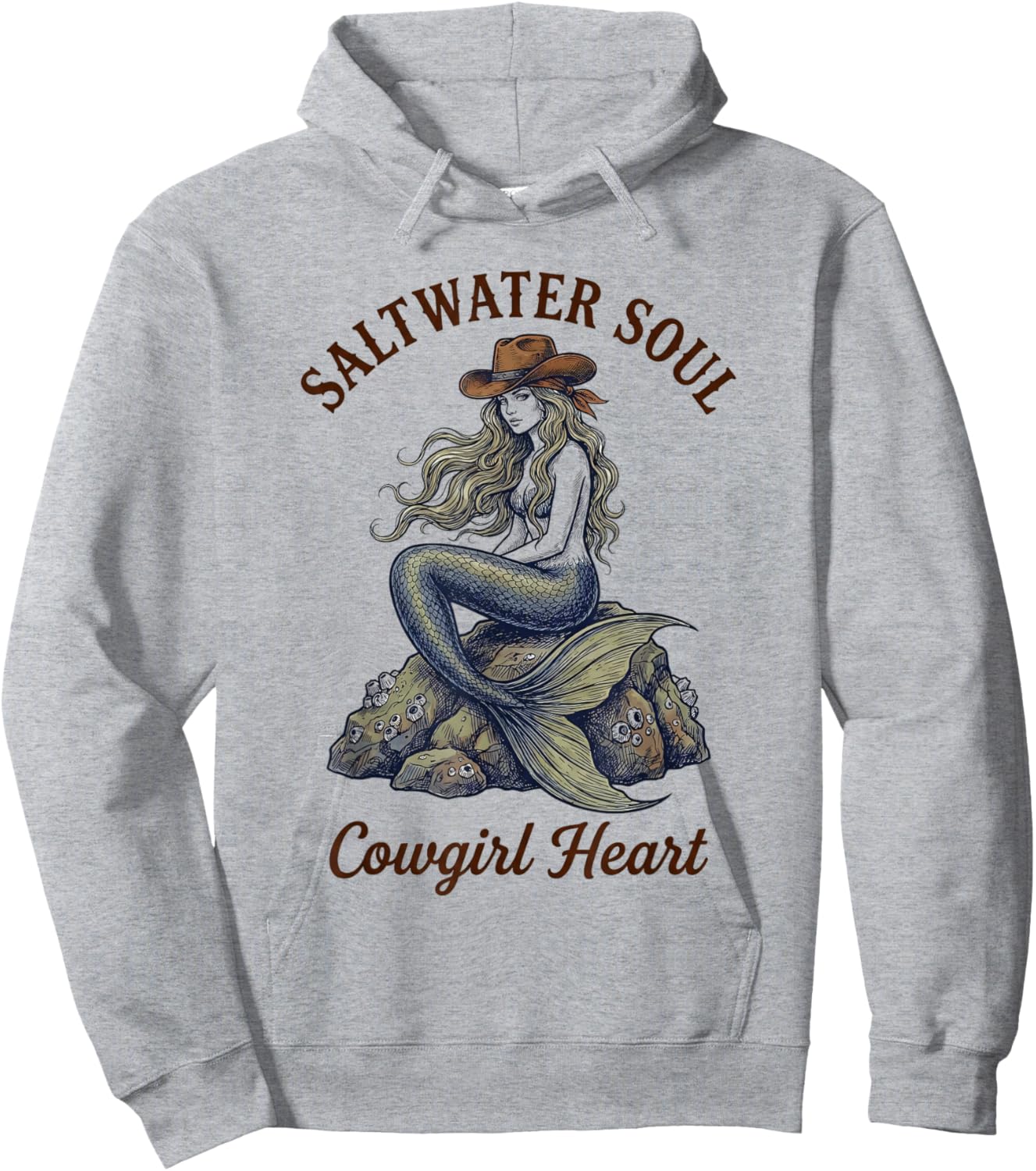 Saltwater Soul Cowgirl Heart Mermaid Western Rodeo Country Hoodie - Hoodie | Ash