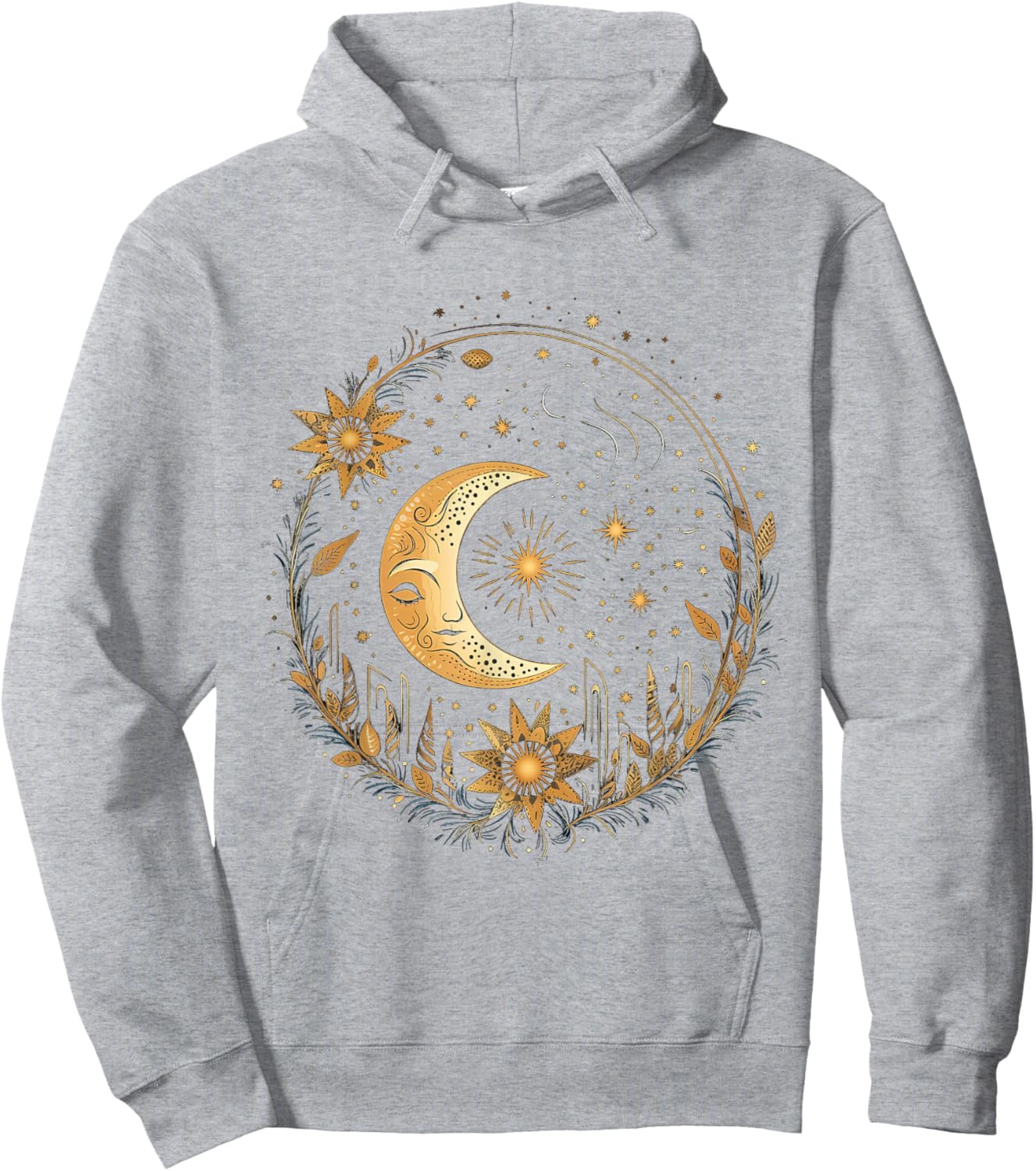 Mystical Sun and Moon with Woman Mystical Flowers Aesthetic Hoodie - Hoodie | Ash