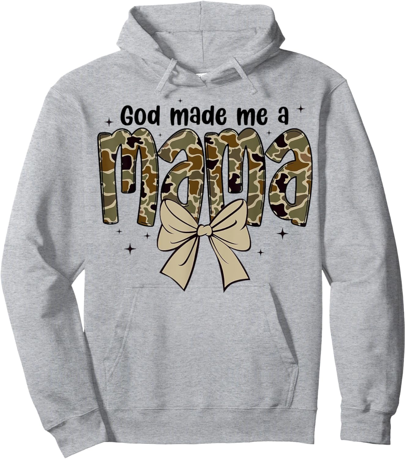 God made me a mama Mother Coquette Duck Camo Bow Retro Hoodie - Hoodie | Ash