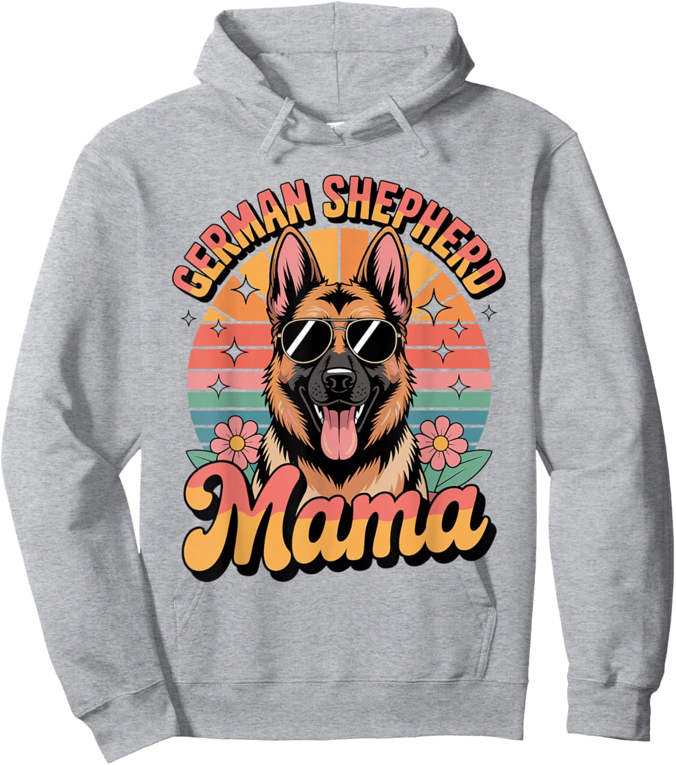 German Shepherd Dog Mama Floral Vintage 60s 70s Sunglasses Hoodie - Hoodie | Ash