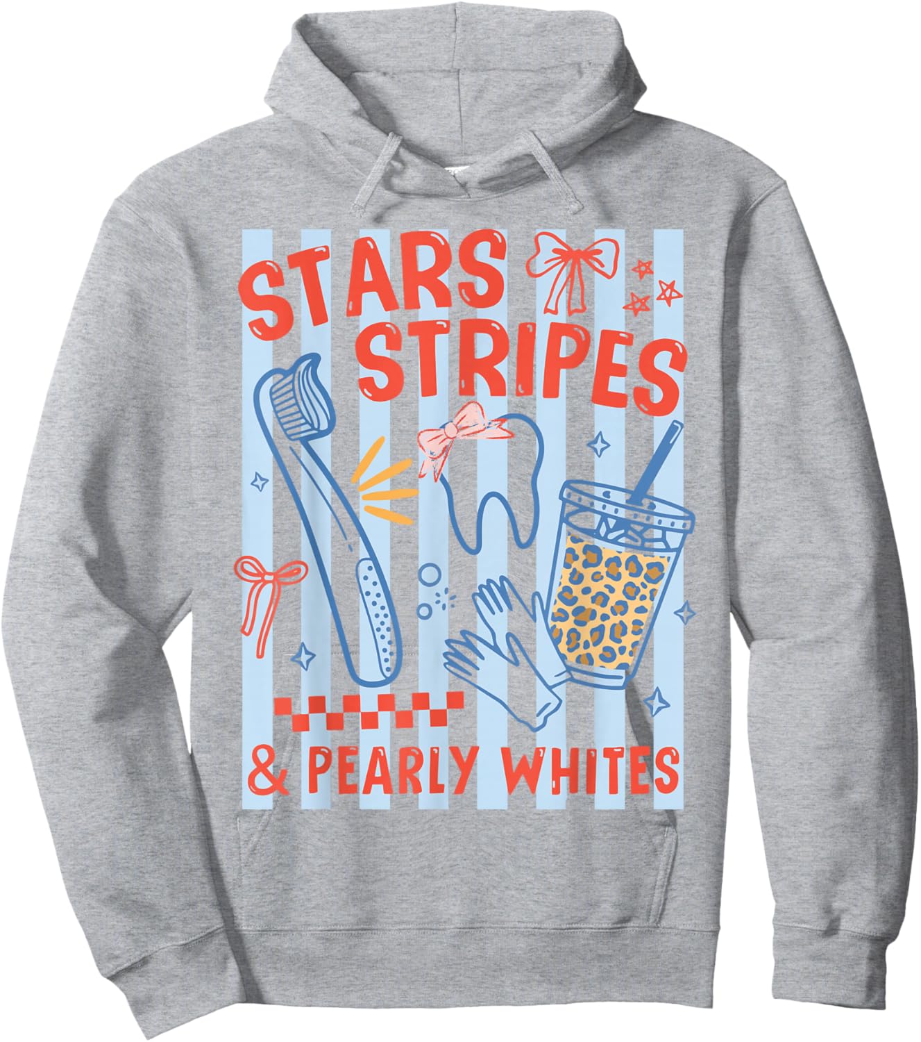 Stars Stripes Pearly Whites Dental Hygienist 4th July RDH Hoodie - Hoodie | Ash