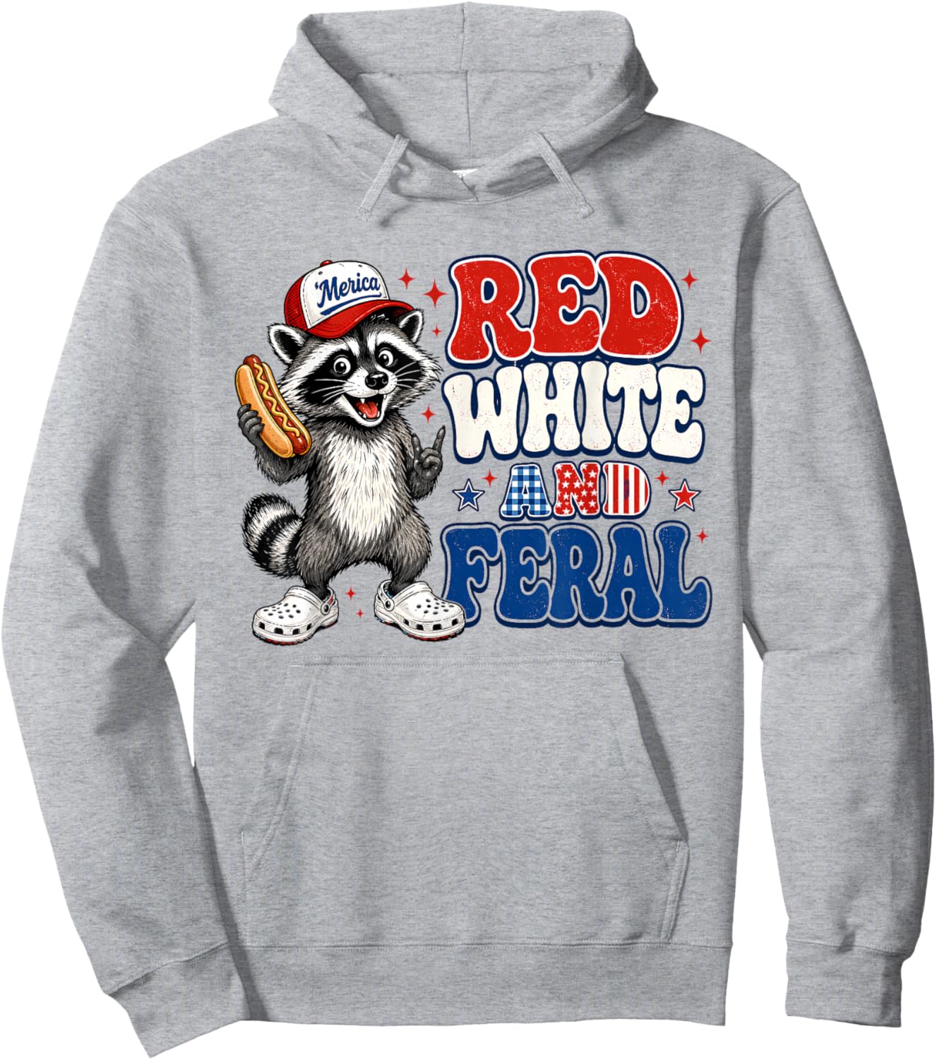 Funny Red-White and Feral Raccoon Patriotic 4th of July Meme Hoodie - Hoodie | Ash