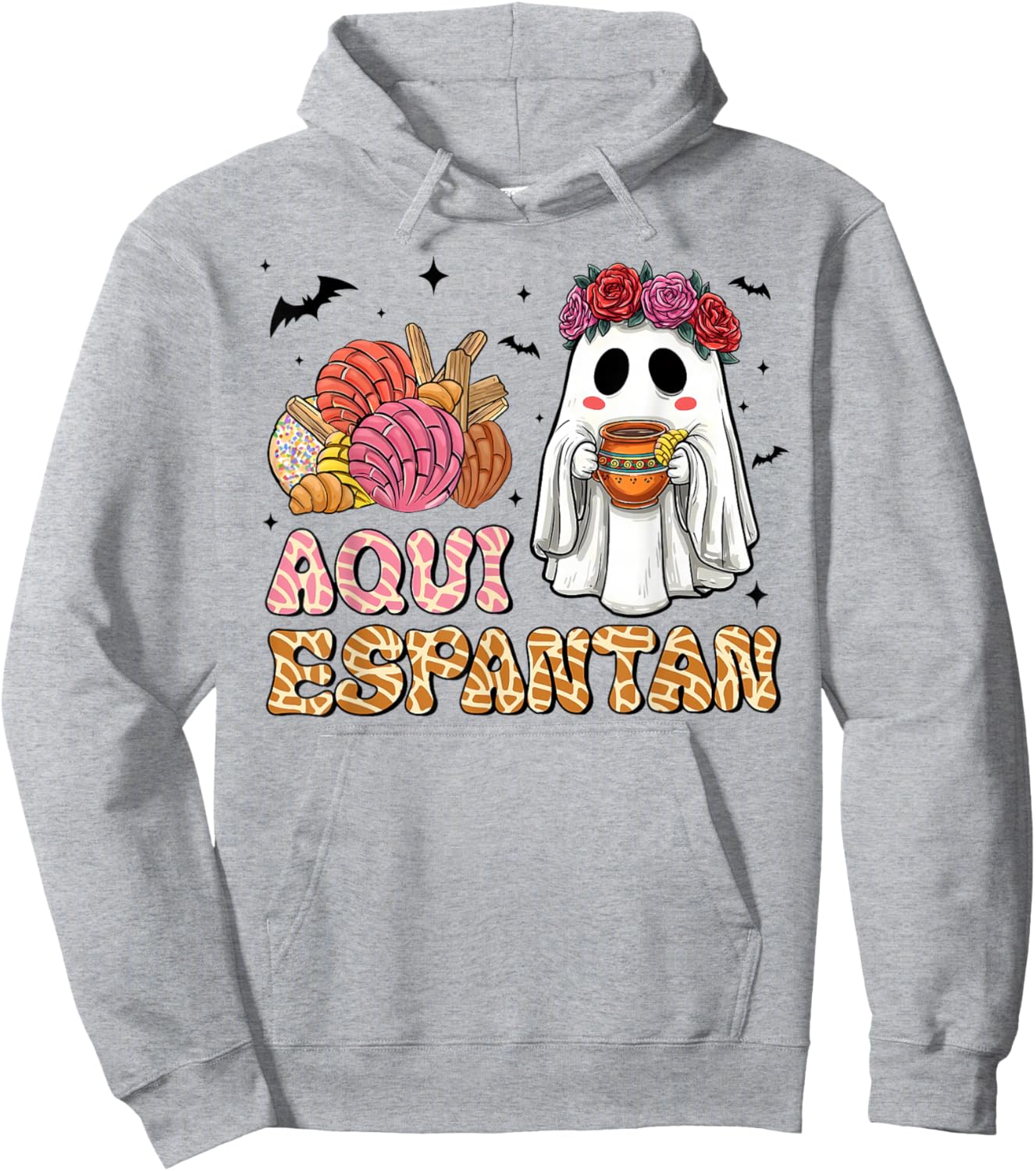 Aqui Espantan Spanish Halloween Mexican Conchas Ghost Women Hoodie - Hoodie | Ash